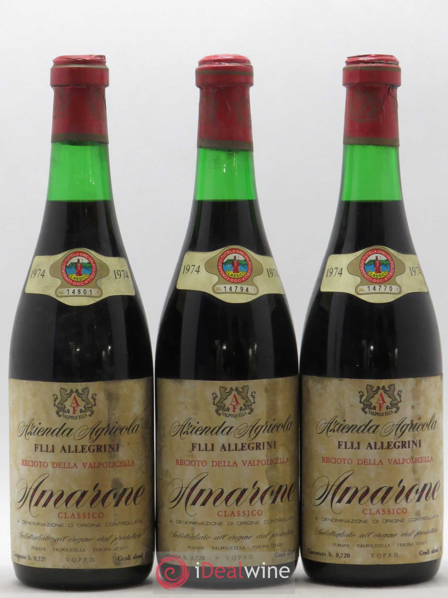 Amarone della Valpolicella DOC Recioto Classico Fratelli Allegrini 1974 - Lot de 3 bouteilles - 0