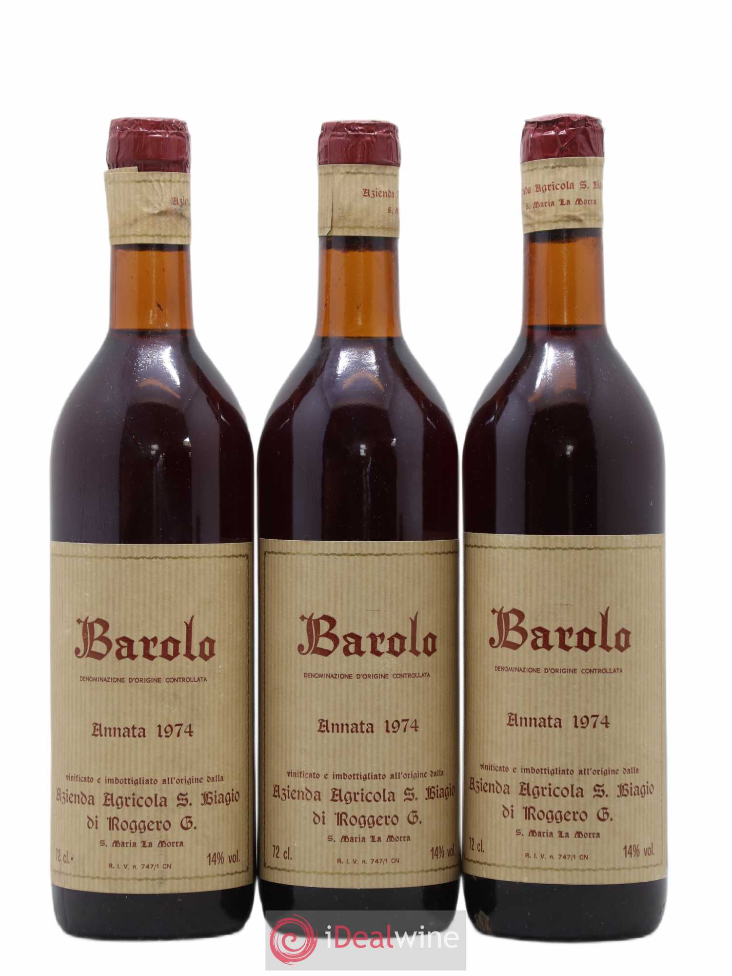 Barolo San Biagio 1974 - Lot de 3 bouteilles - 0