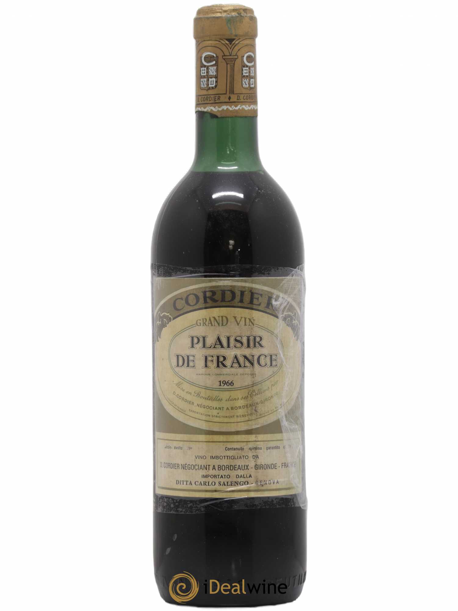 Bordeaux Plaisir de France Cordier 1966 - Posten von 1 Flasche - 0