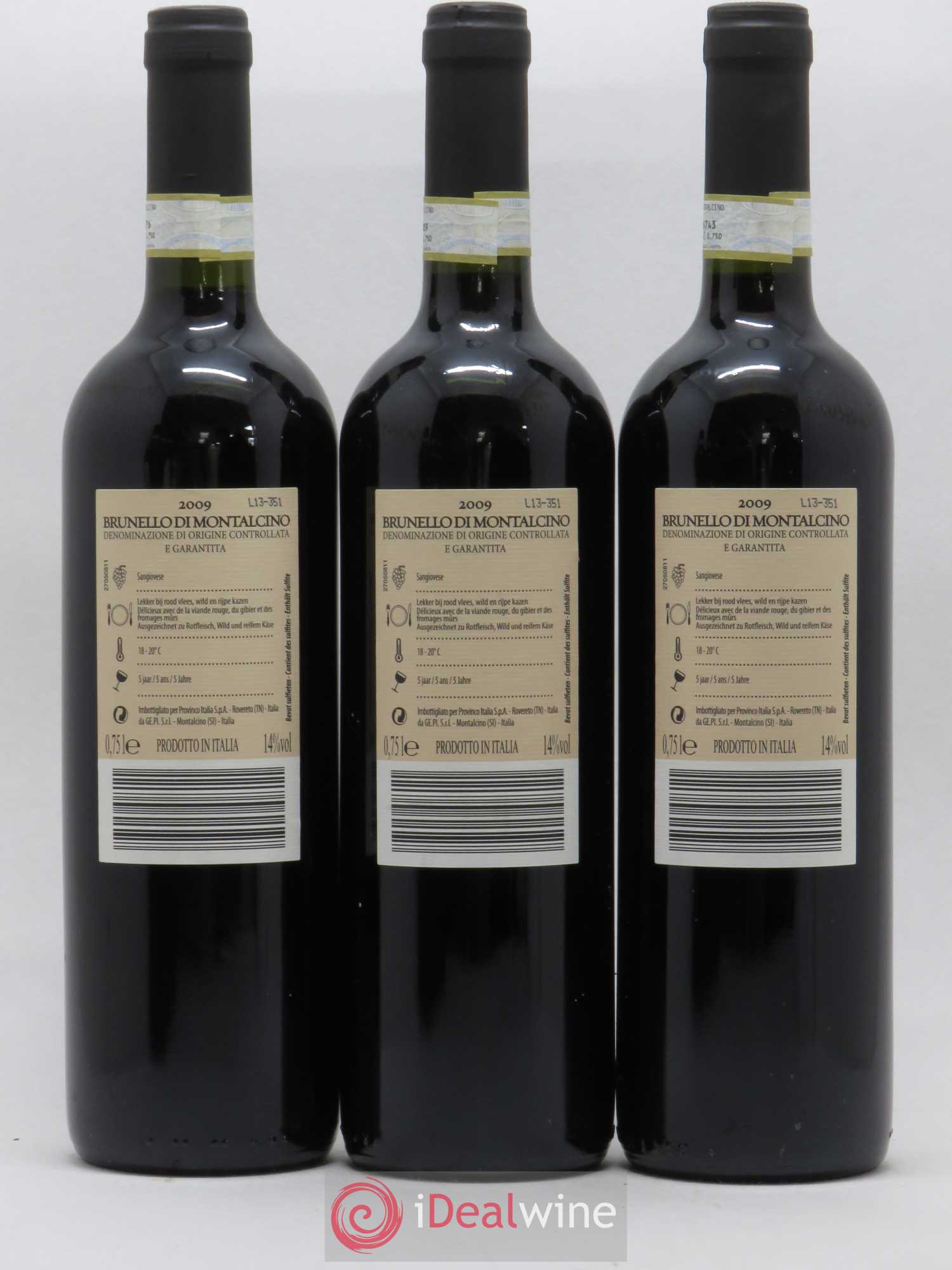Brunello di Montalcino Provinco Italia 2009 - Lot de 3 bouteilles - 1