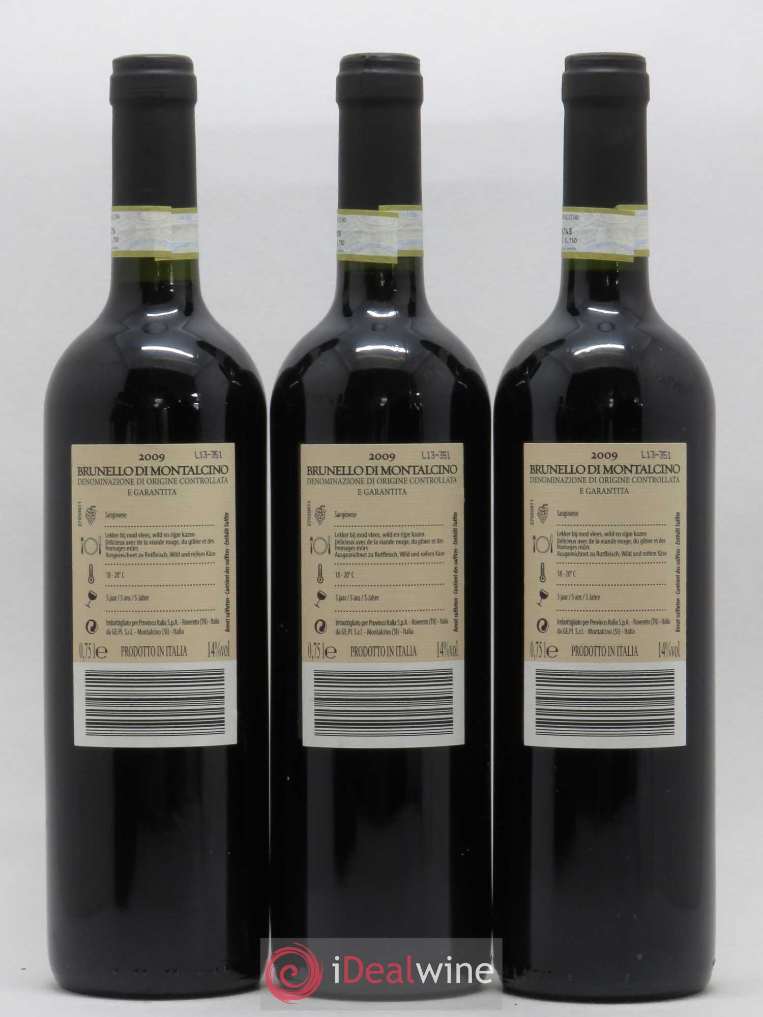 Brunello di Montalcino Provinco Italia 2009 - Lot de 3 bouteilles - 1