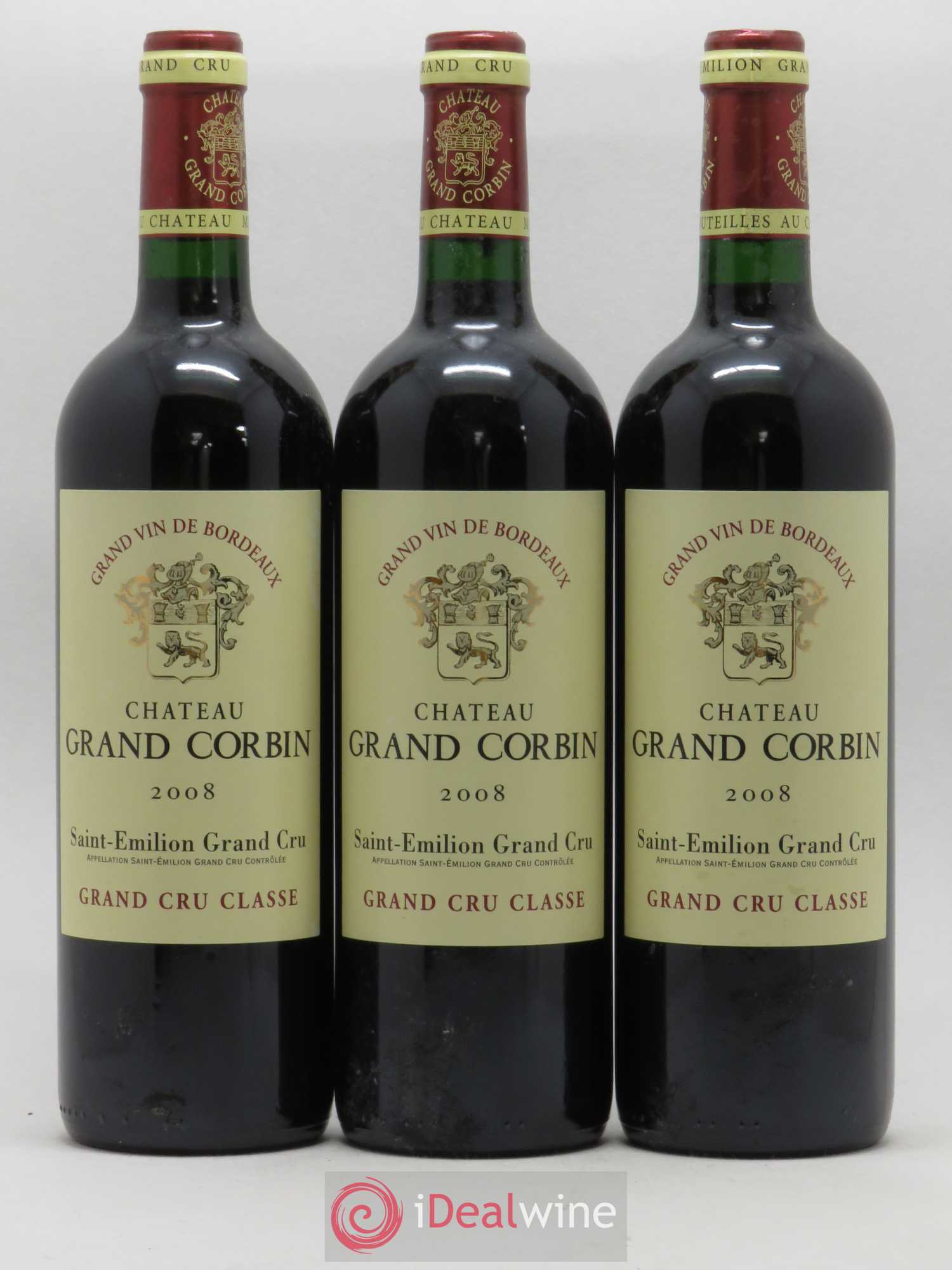Château Grand Corbin Grand Cru Classé 2008 - Lot de 3 bouteilles - 0