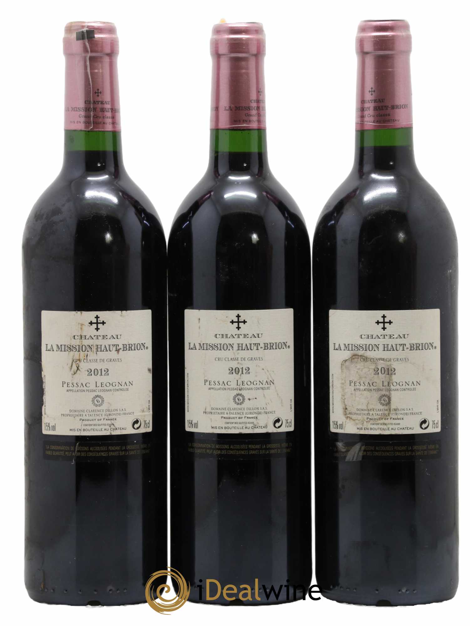 Château la Mission Haut-Brion Cru Classé de Graves  2012 - Lot of 3 bottles - 1