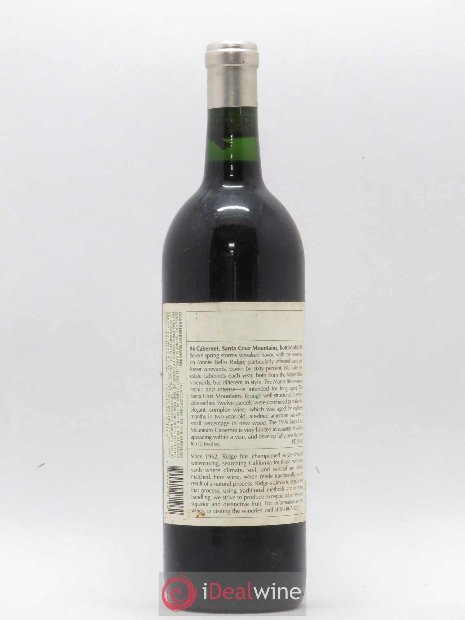 USA Santa Cruz Mountains Cabernet Sauvignon Ridge 1996 - Lot de 1 bouteille - 1
