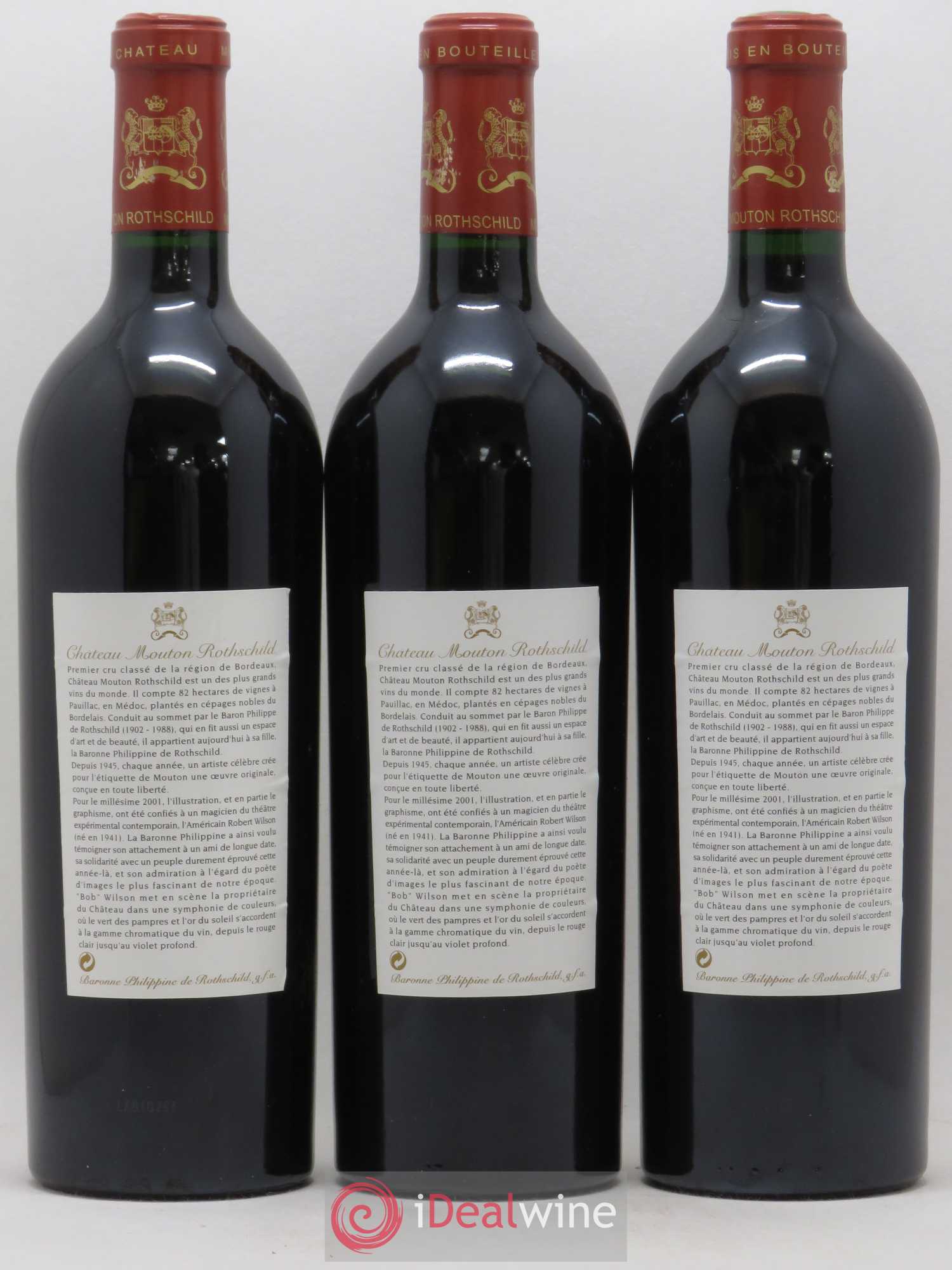 Château Mouton Rothschild 1er Grand Cru Classé 2001 - Lot de 3 bouteilles - 1