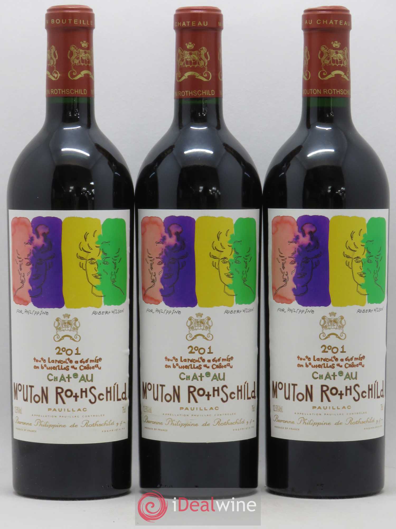 Château Mouton Rothschild 1er Grand Cru Classé 2001 - Lot de 3 bouteilles - 0