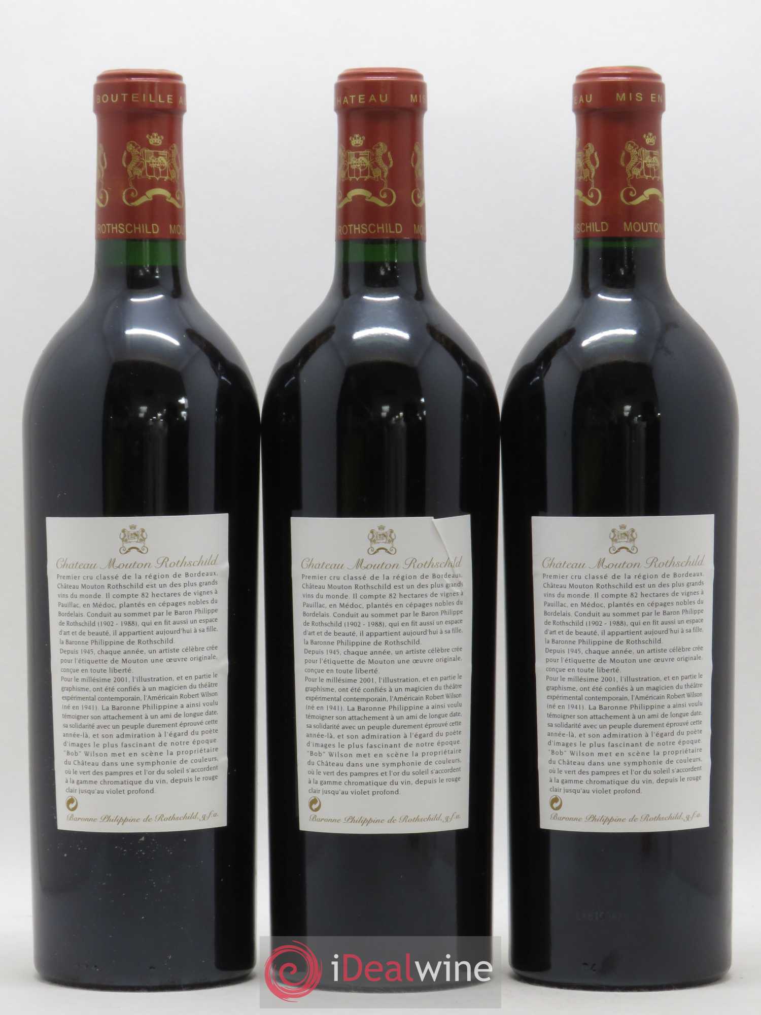 Château Mouton Rothschild 1er Grand Cru Classé 2001 - Lot de 3 bouteilles - 1
