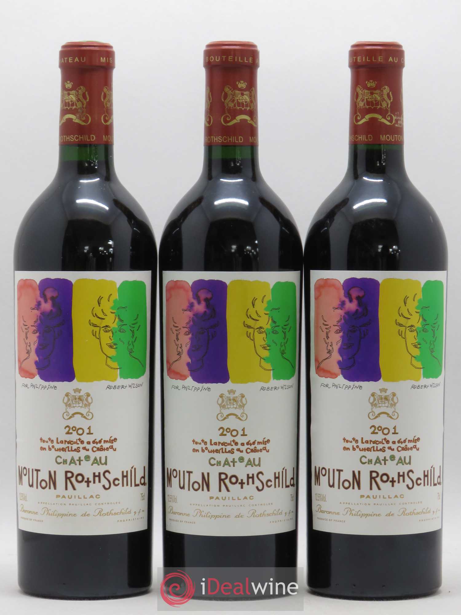 Château Mouton Rothschild 1er Grand Cru Classé 2001 - Lot de 3 bouteilles - 0