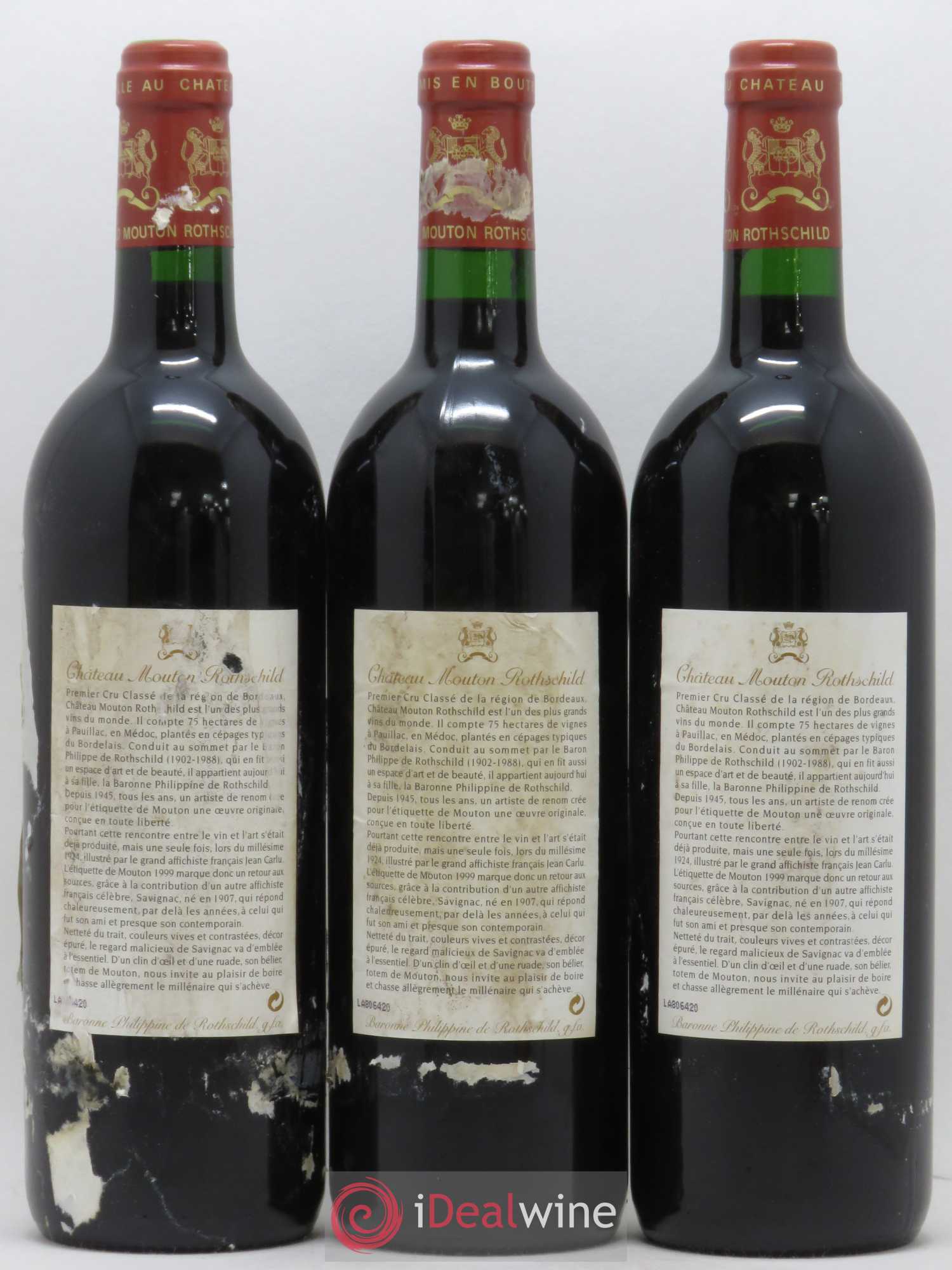Château Mouton Rothschild 1er Grand Cru Classé 1999 - Lot de 3 bouteilles - 1