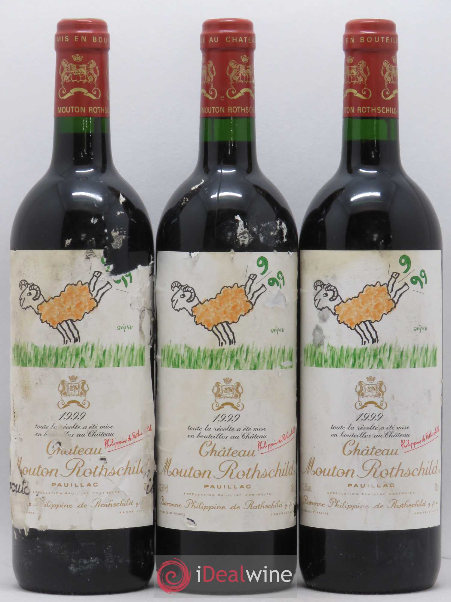 Château Mouton Rothschild 1er Grand Cru Classé 1999 - Lot de 3 bouteilles - 0