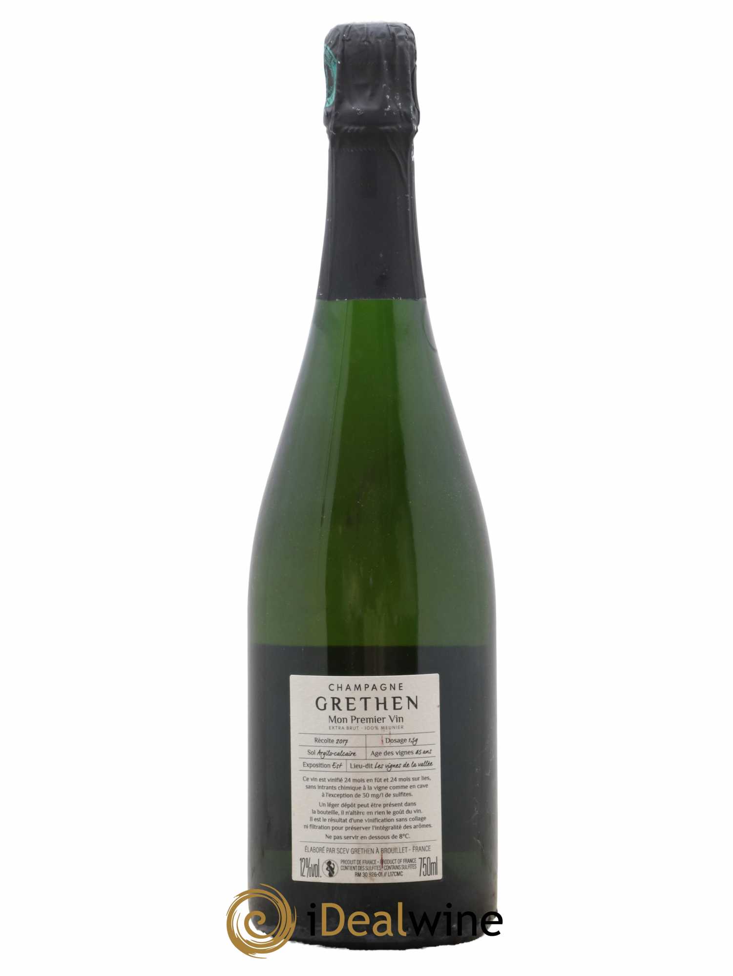 Champagne Mon 1er vin Extra brut de Meunier Grethen 2017 - Lot de 1 bouteille - 1