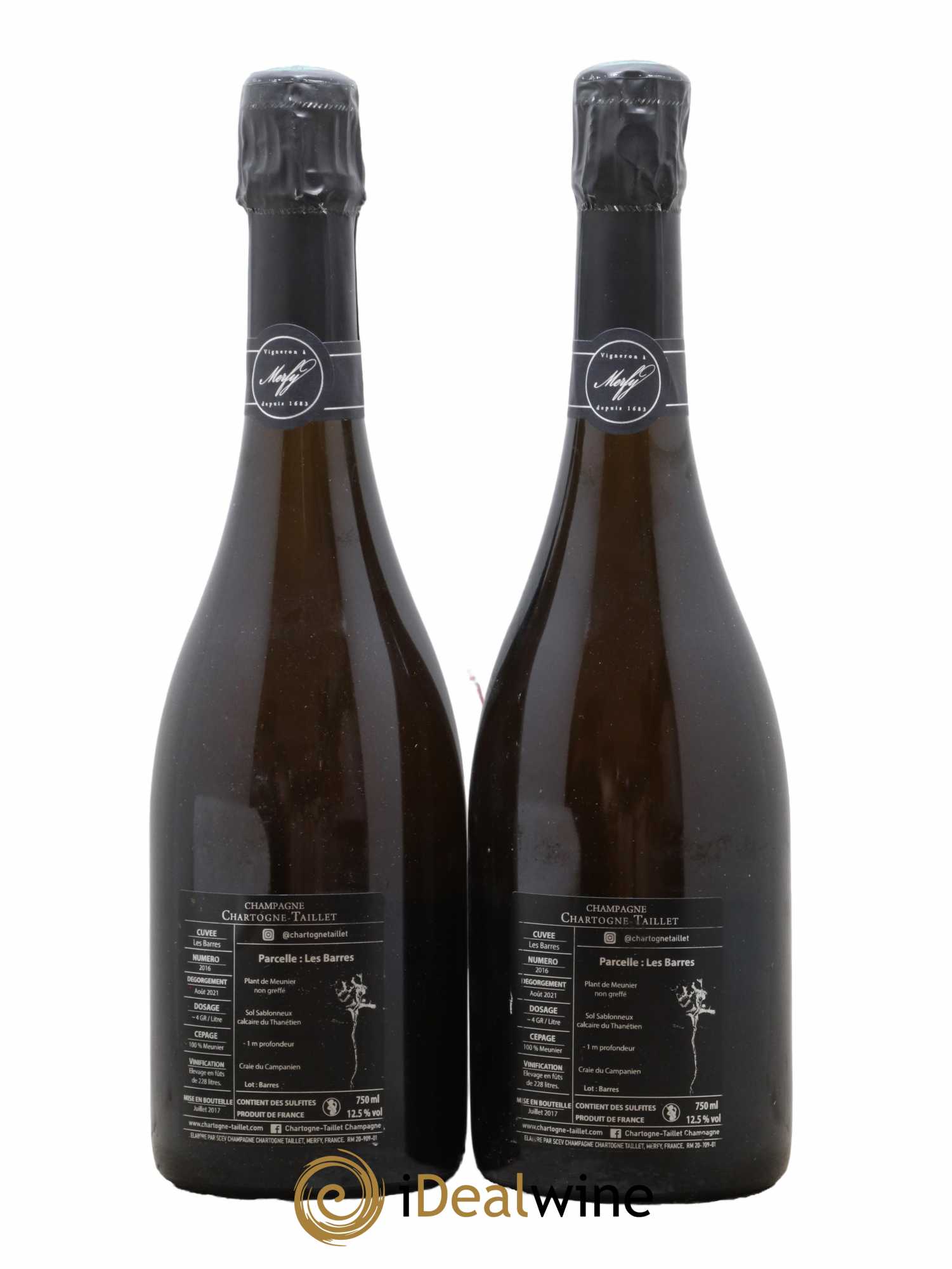 Champagne Les Barres Chartogne Taillet 2016 - Lotto di 2 bottiglie - 1
