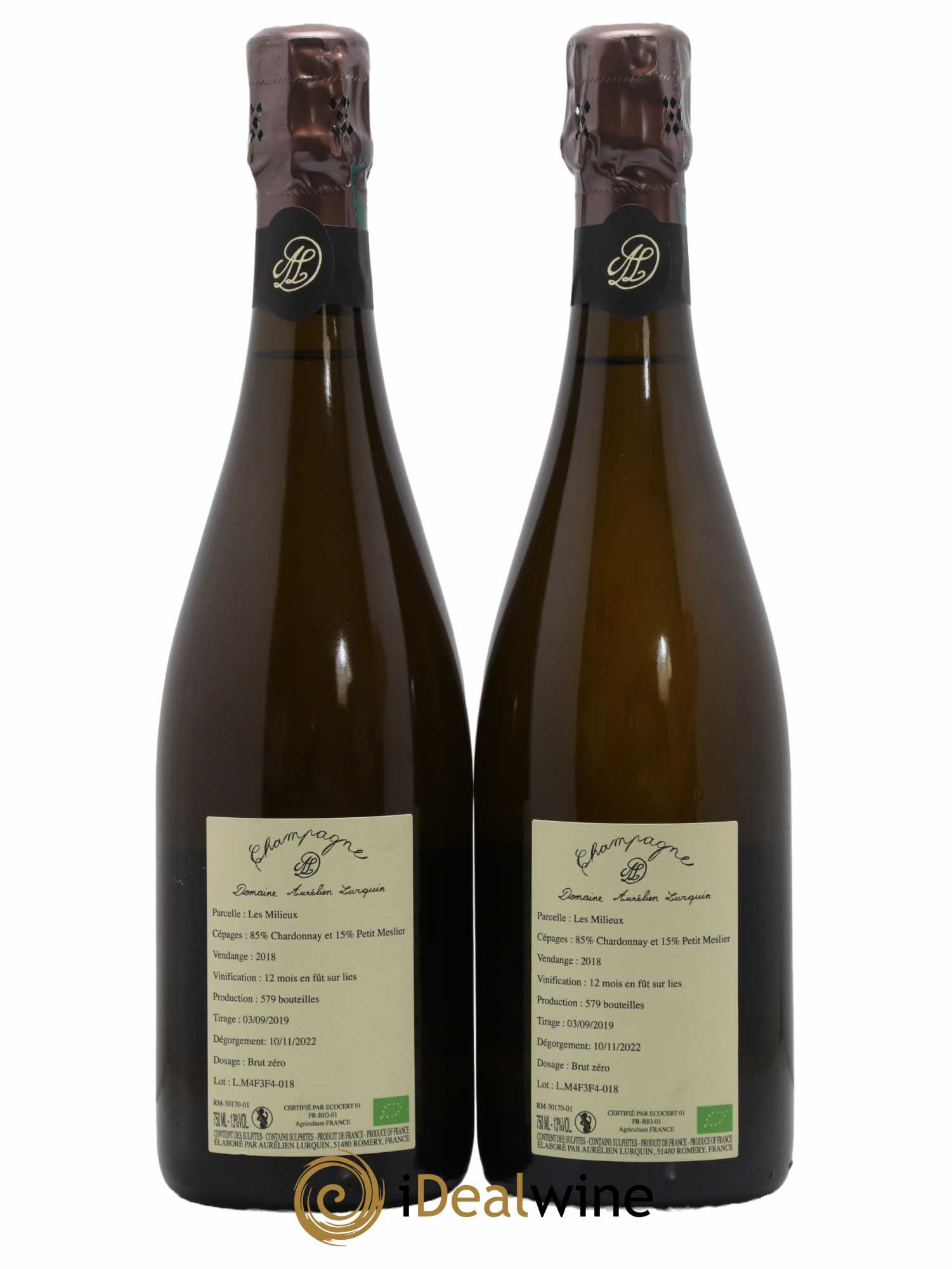 Champagne Les Milieux Domaine Aurélien Lurquin 2018 - Lotto di 2 bottiglie - 1