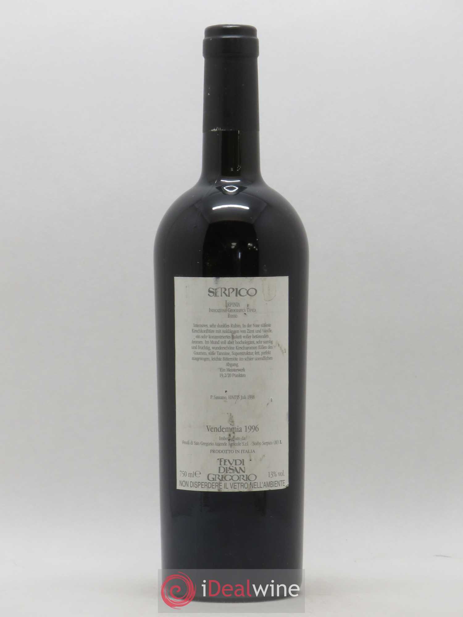 Italie IGT Irpinia Serpico Feudi di San Gregorio 1996 - Posten von 1 Flasche - 1