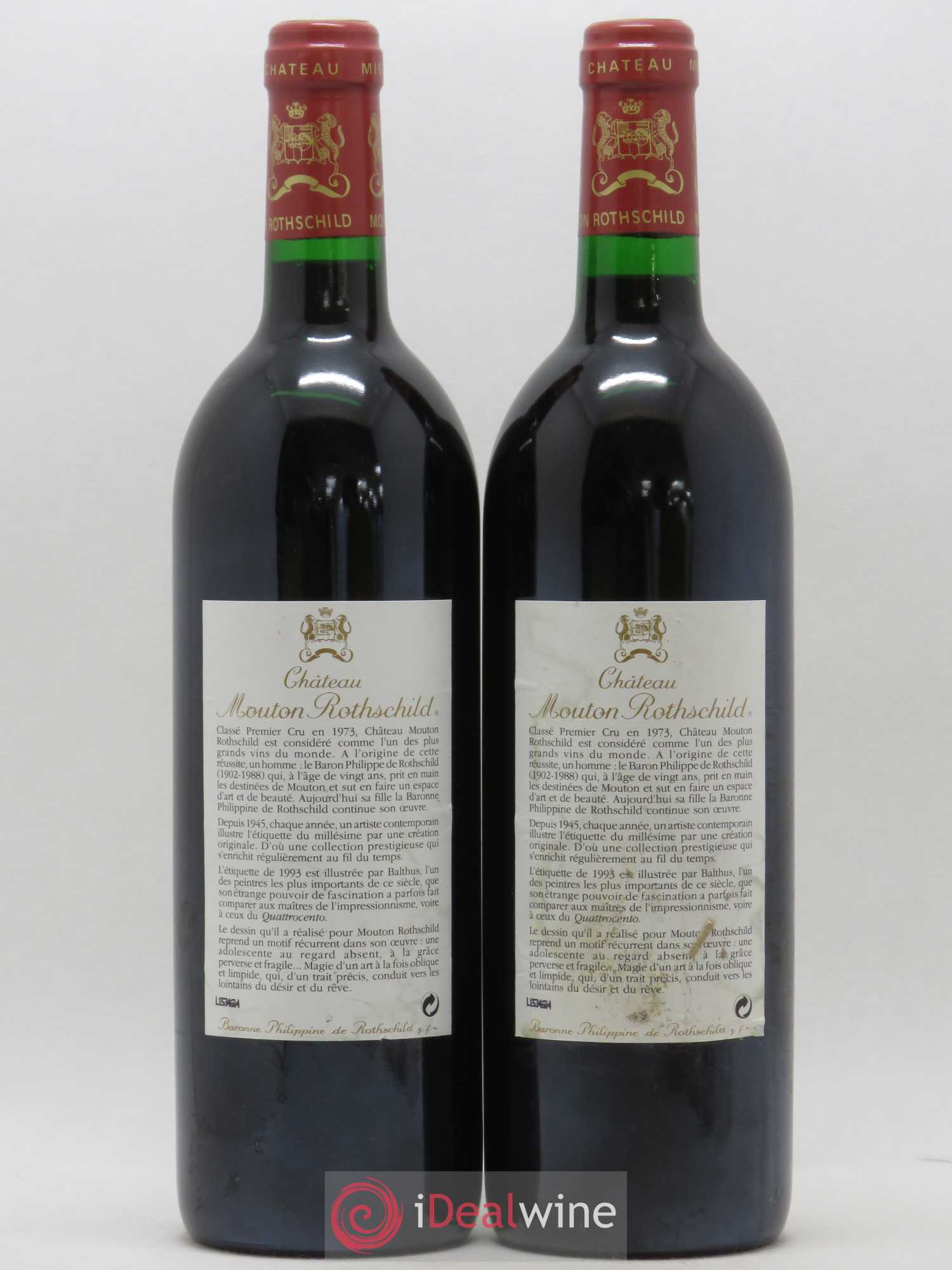 Château Mouton Rothschild 1er Grand Cru Classé 1993 - Lot de 2 bouteilles - 1