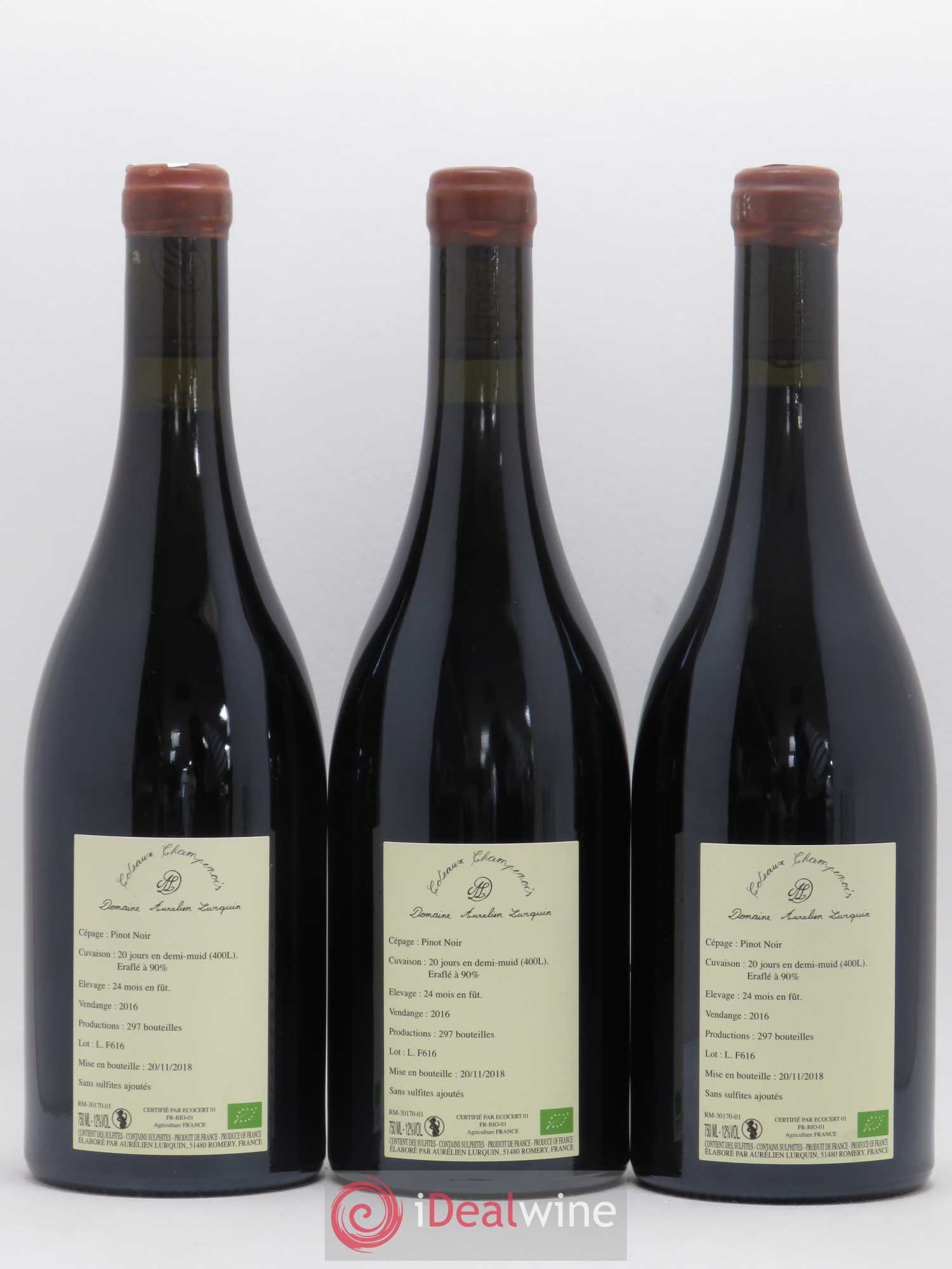 Coteaux Champenois Pinot Noir Les Forcières à l'Etat Pur Domaine Aurélien Lurquin 2016 - Posten von 3 Flaschen - 1