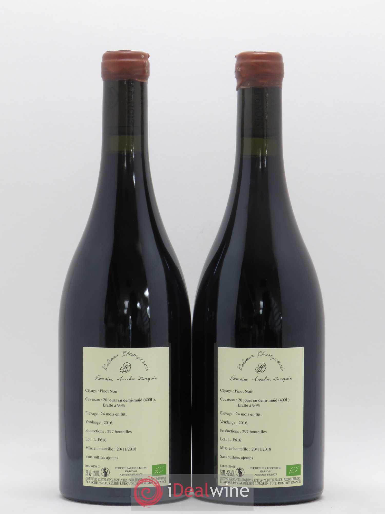 Coteaux Champenois Pinot Noir Les Forcières à l'Etat Pur Domaine Aurélien Lurquin 2016 - Posten von 2 Flaschen - 1
