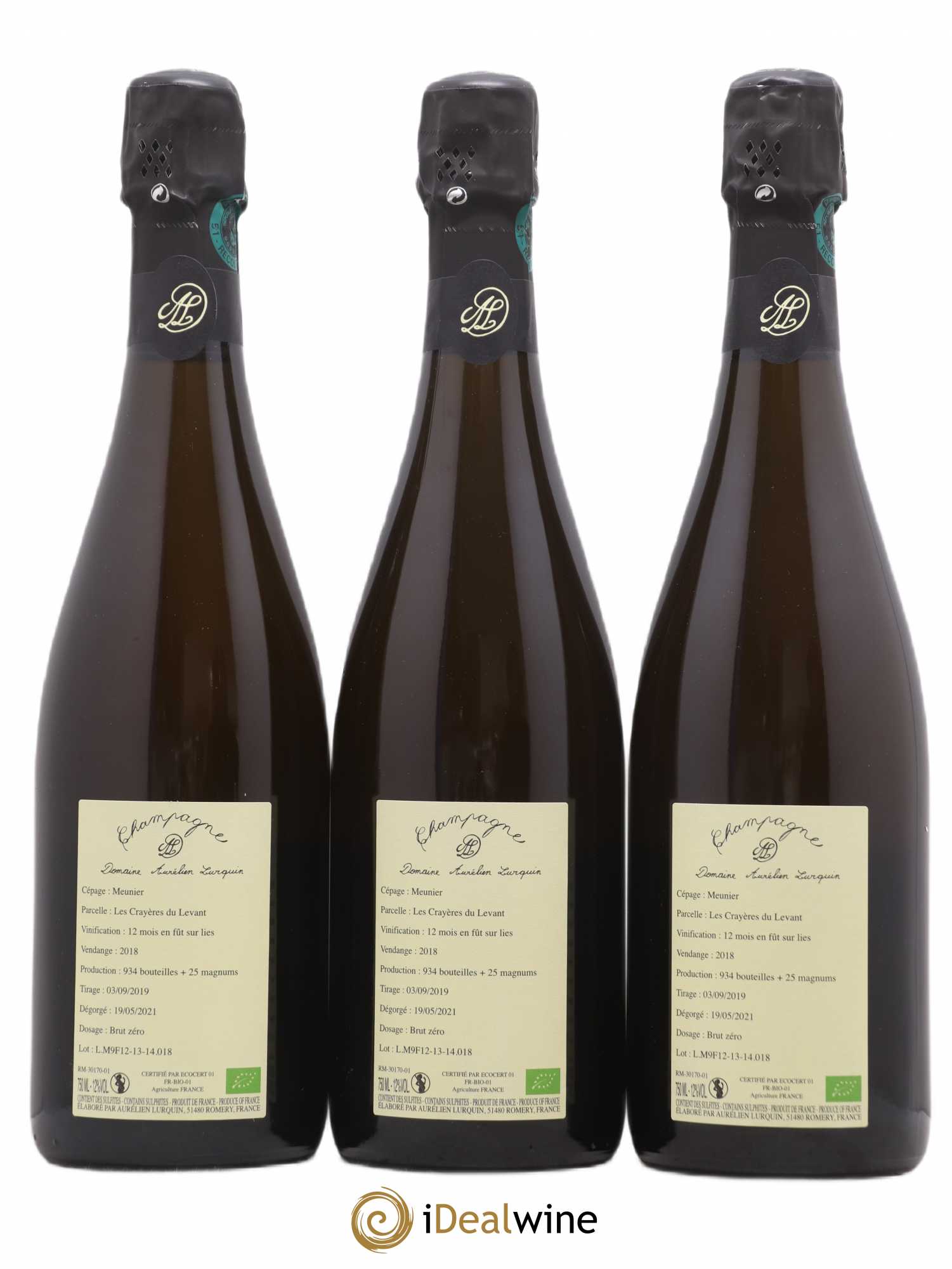 Meunier Les Crayères du Levant Aurélien Lurquin 2018 - Lot de 3 bouteilles - 1