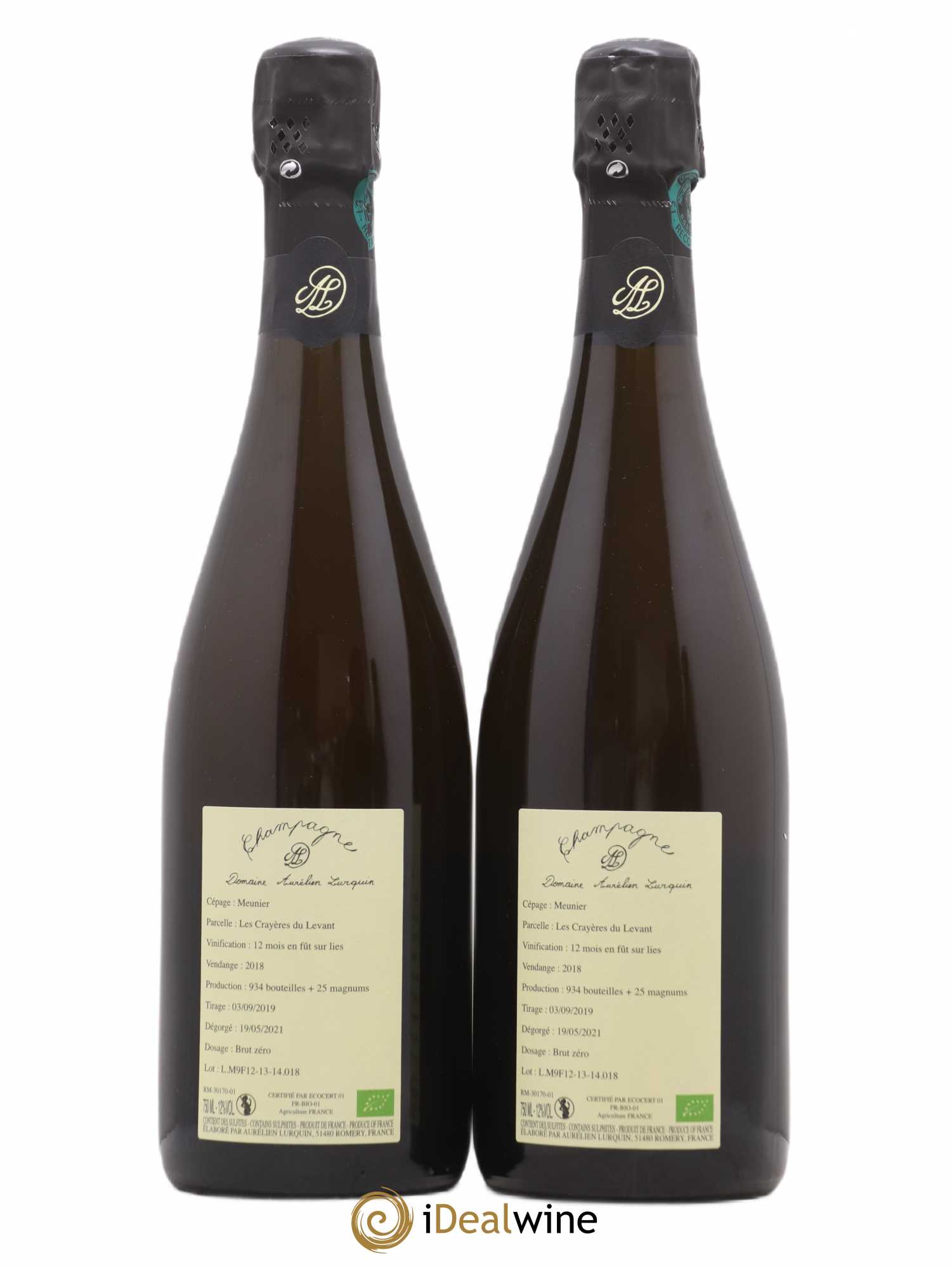 Meunier Les Crayères du Levant Aurélien Lurquin 2018 - Lot de 2 bouteilles - 1