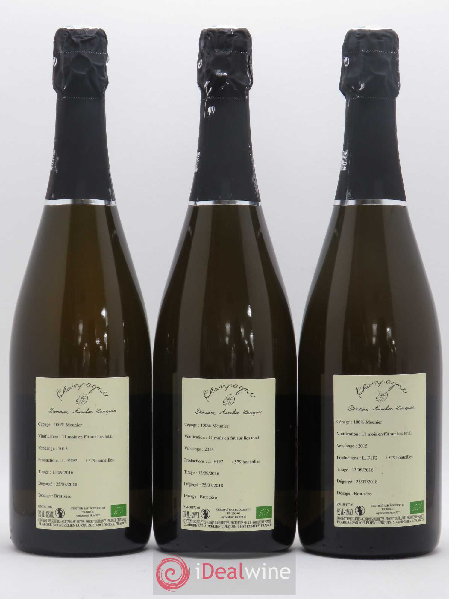 Meunier Les Crayères du Levant Aurélien Lurquin 2015 - Lot de 3 bouteilles - 1