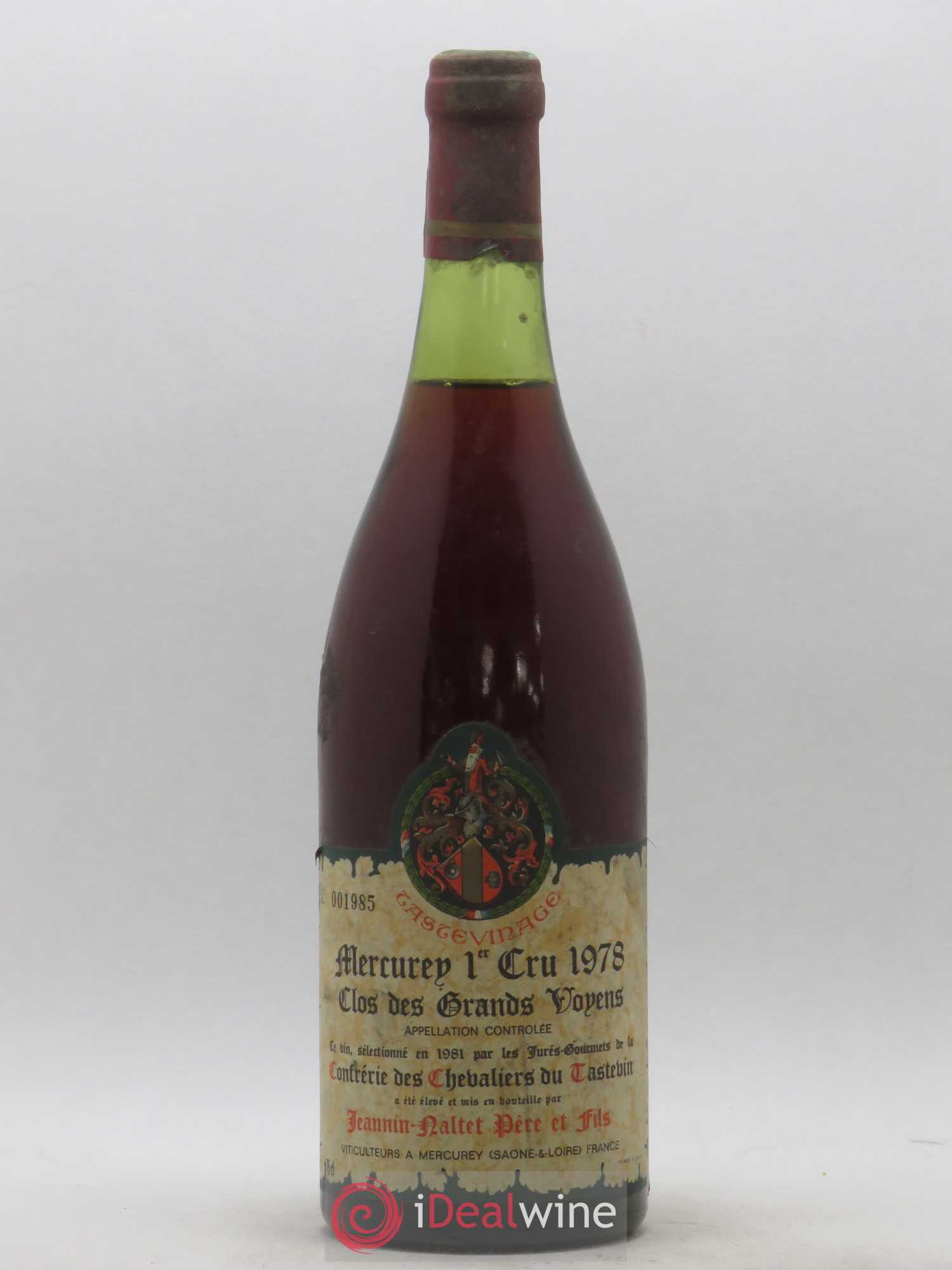 Mercurey 1er Cru Clos des Grands Voyens Confrérie des Chevaliers du Tastevin 1978 - Posten von 1 Flasche - 0