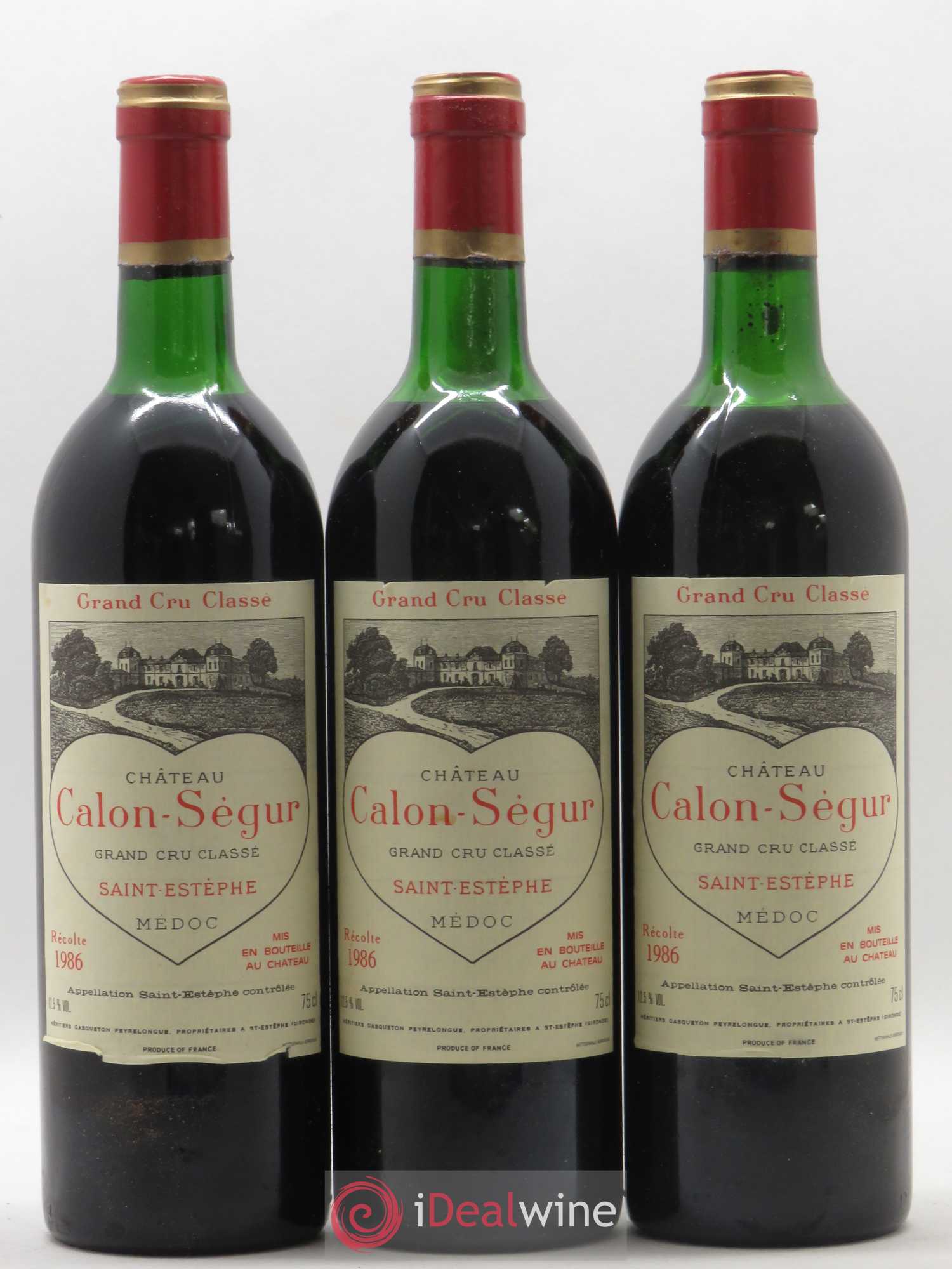 Château Calon Ségur 3ème Grand Cru Classé 1986 - Lot de 3 bouteilles - 0