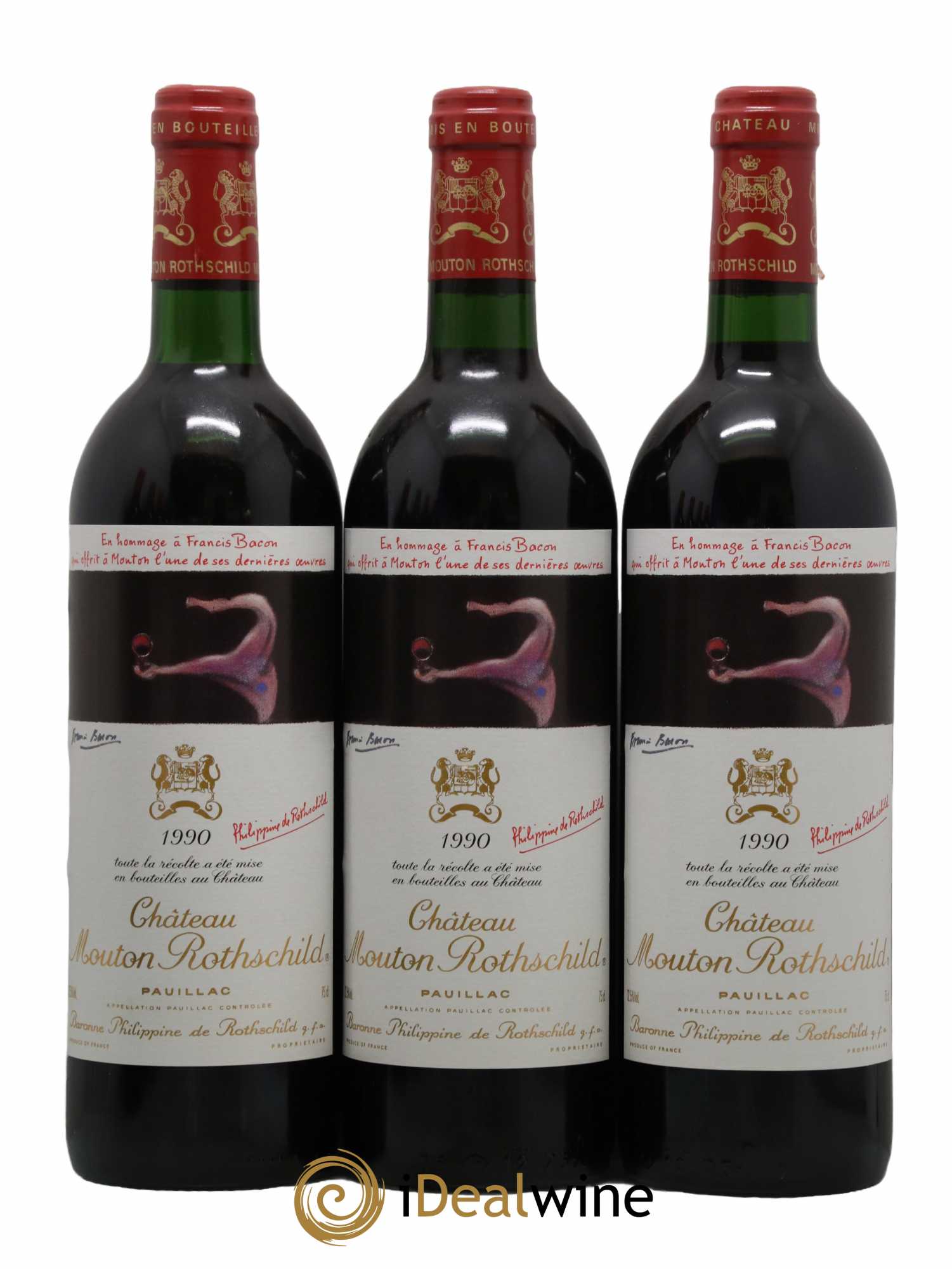 Château Mouton Rothschild 1er Grand Cru Classé 1990 - Lot de 3 bouteilles - 0