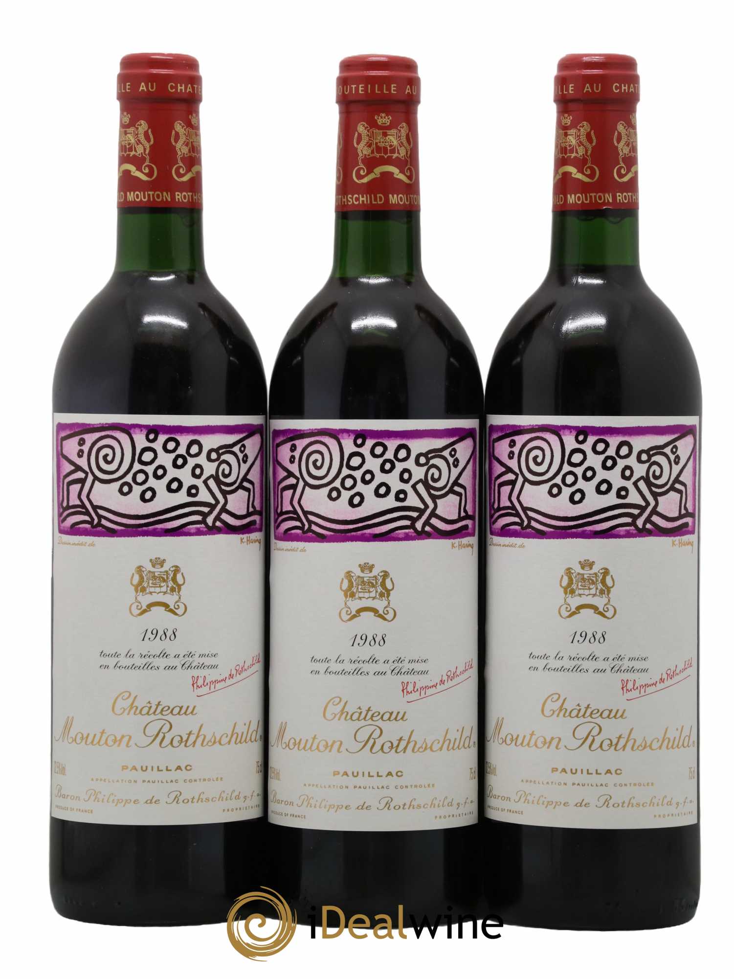 Château Mouton Rothschild 1er Grand Cru Classé 1988 - Lot de 3 bouteilles - 0
