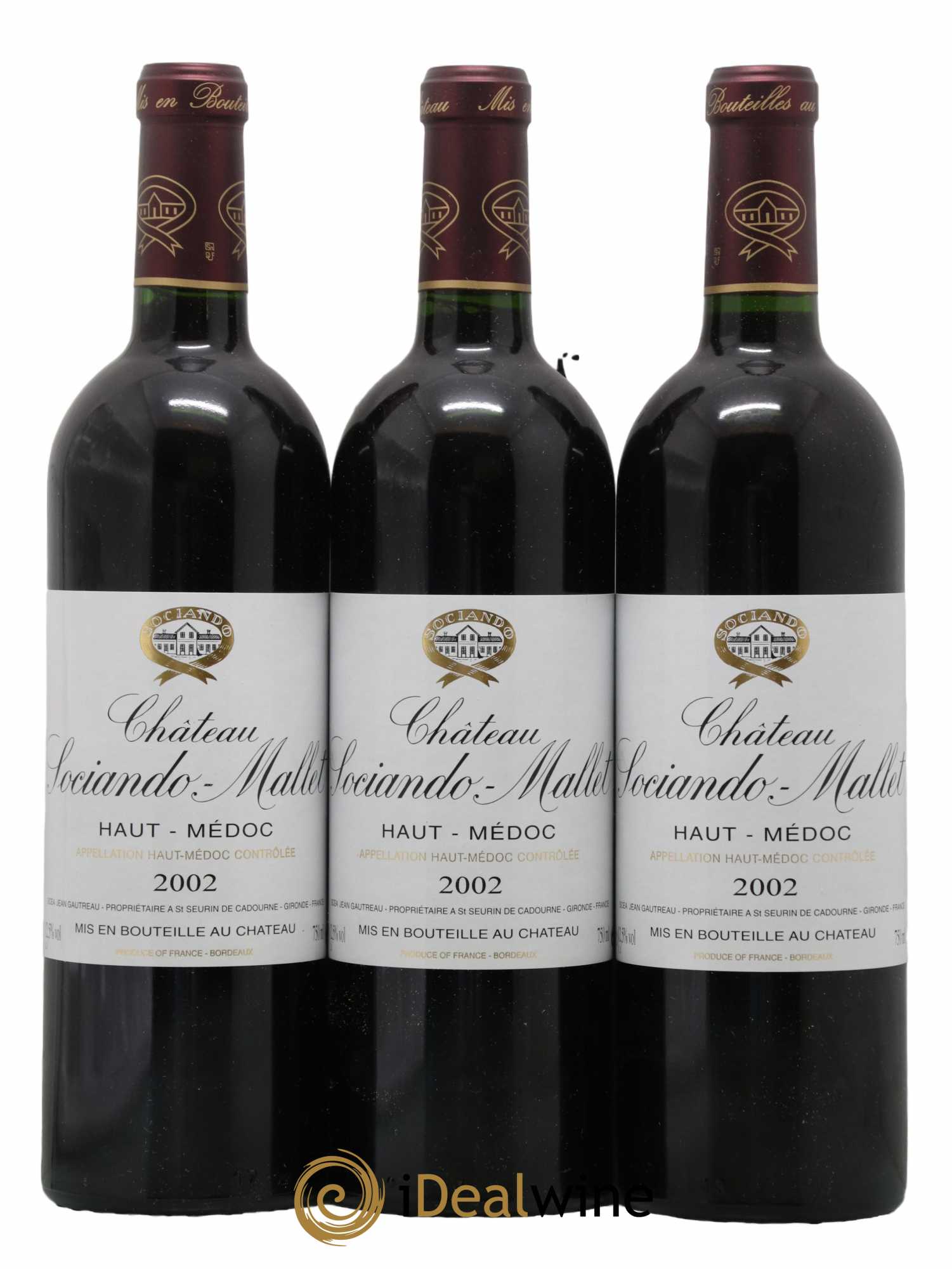 Château Sociando Mallet 2002 - Lot de 3 bouteilles - 0