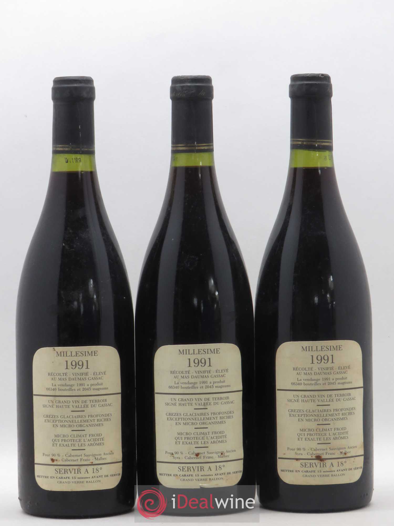 Saint-Guilhem-le-Désert - Cité d'Aniane Mas Daumas Gassac Famille Guibert de La Vaissière 1991 - Lot de 3 bouteilles - 1