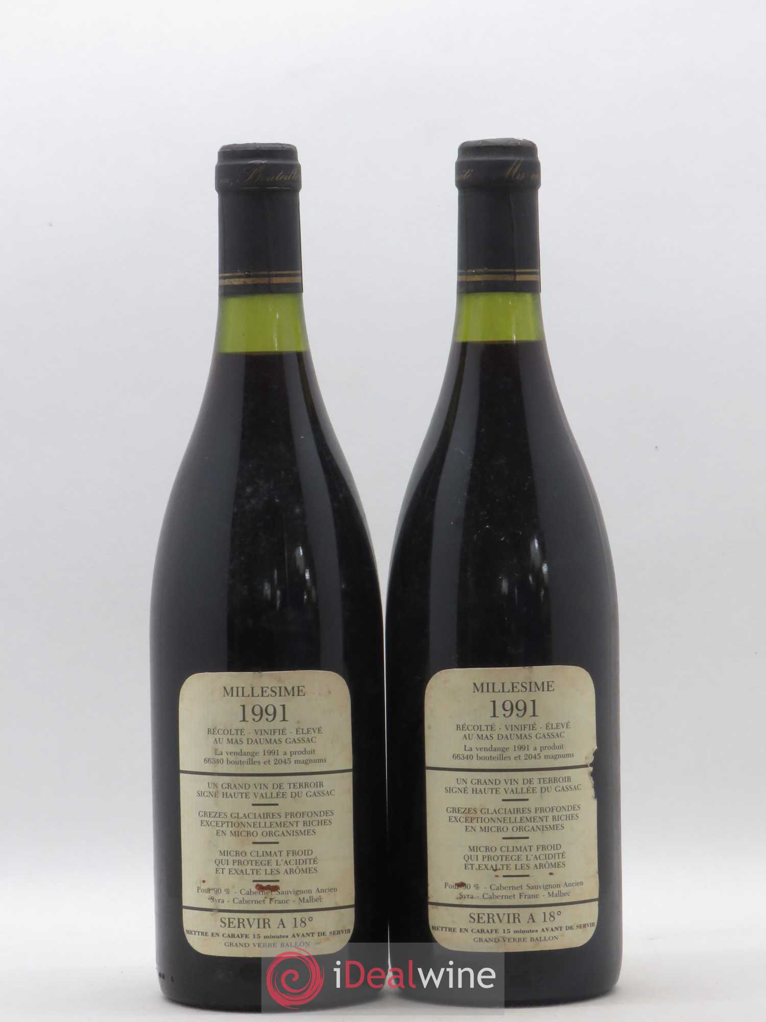 Saint-Guilhem-le-Désert - Cité d'Aniane Mas Daumas Gassac Famille Guibert de La Vaissière 1991 - Lot de 2 bouteilles - 1