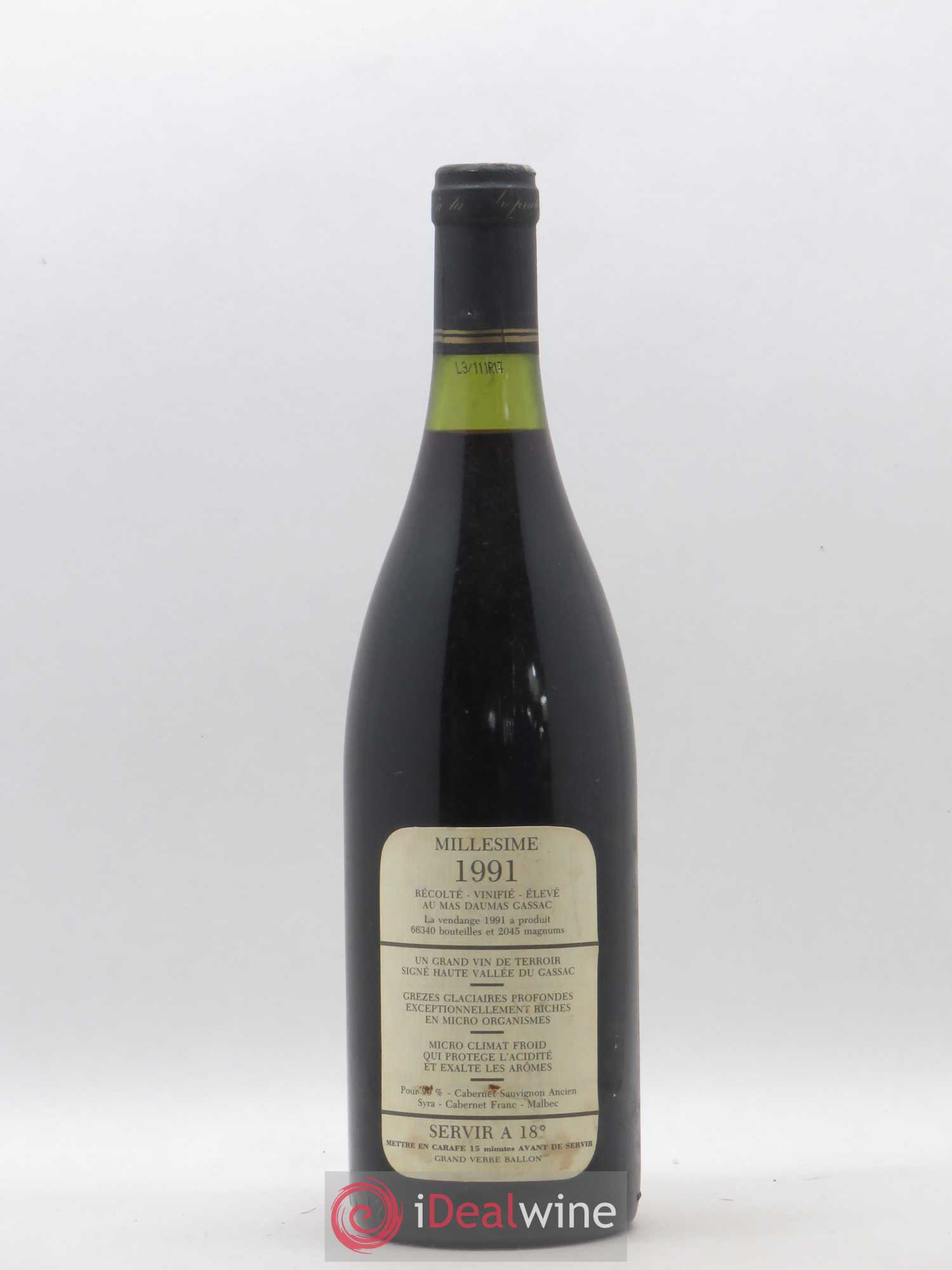 Saint-Guilhem-le-Désert - Cité d'Aniane Mas Daumas Gassac Famille Guibert de La Vaissière 1991 - Lot de 1 bouteille - 1