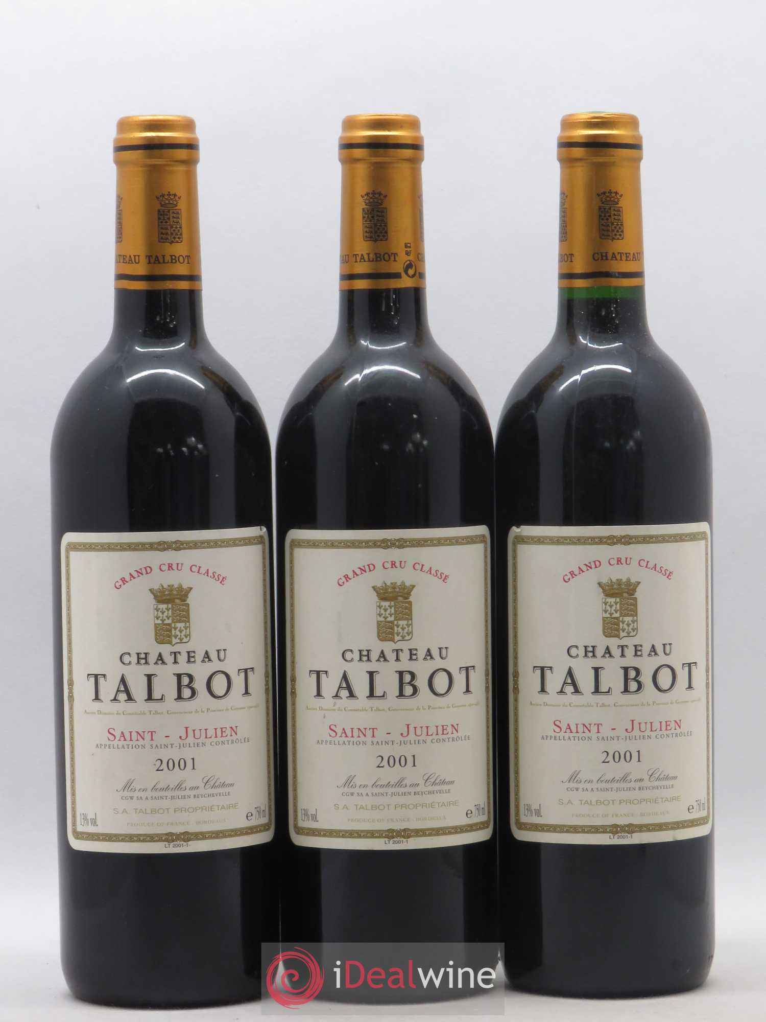 Château Talbot 4ème Grand Cru Classé 2001 - Lot de 3 bouteilles - 0