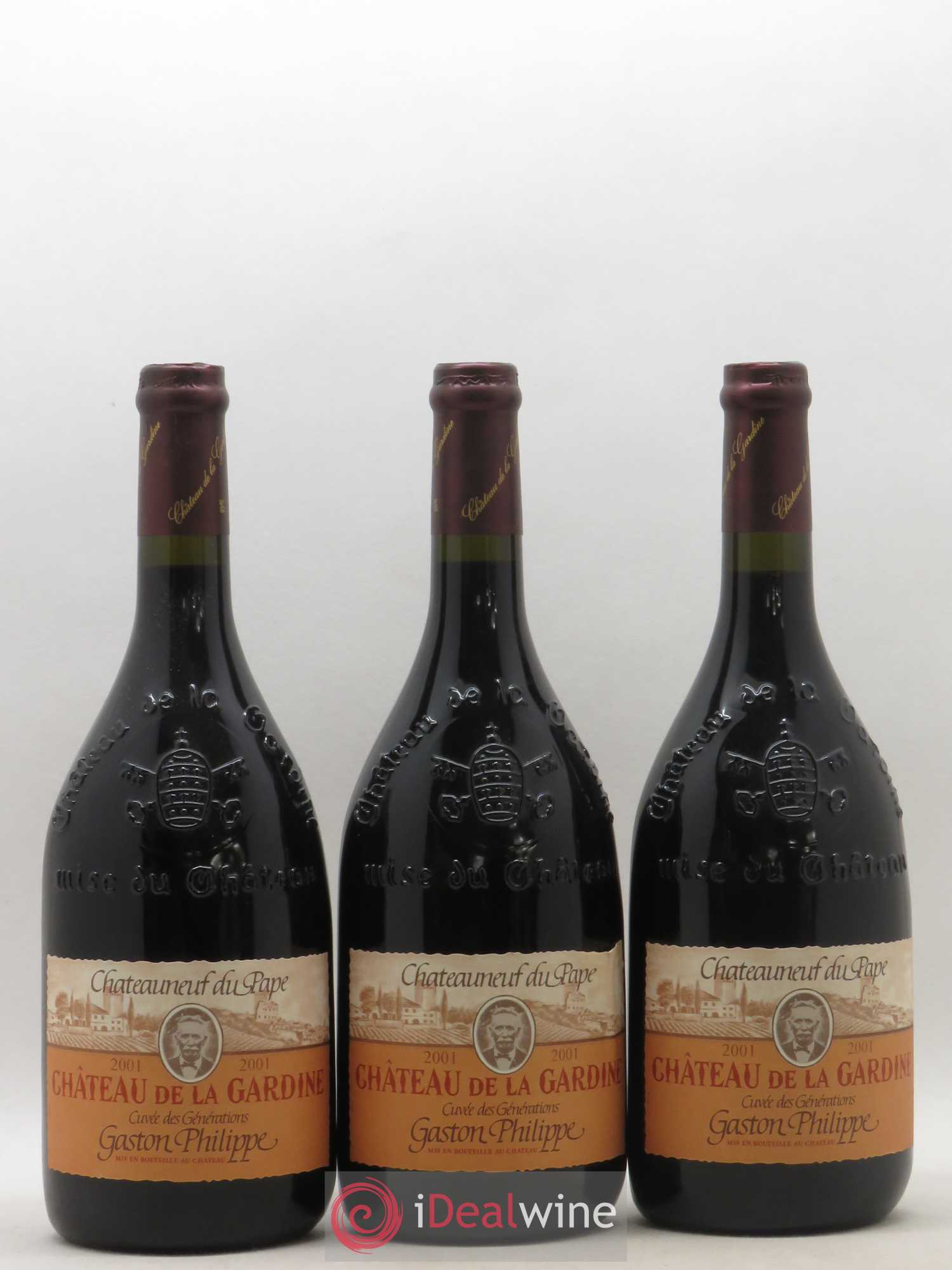Châteauneuf-du-Pape Château de La Gardine Cuvée des Générations Gaston Philippe Famille Brunel 2001 - Lot de 3 bouteilles - 0