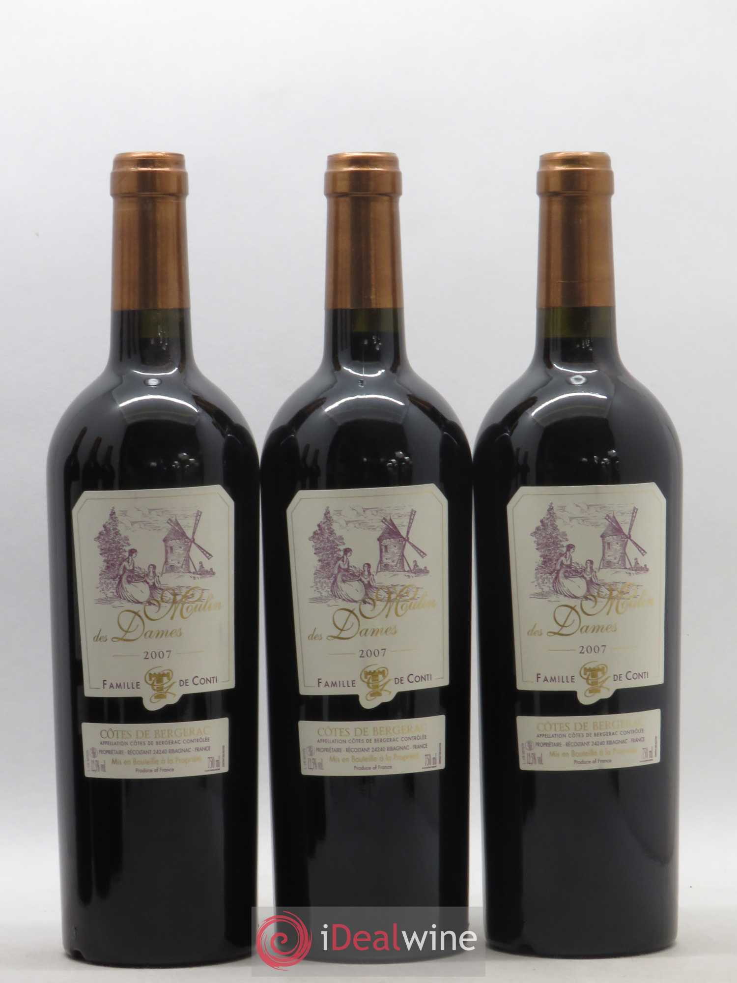 Bergerac Château Tour des Gendres Moulin des Dames Famille de Conti 2007 - Lot de 6 bouteilles - 1