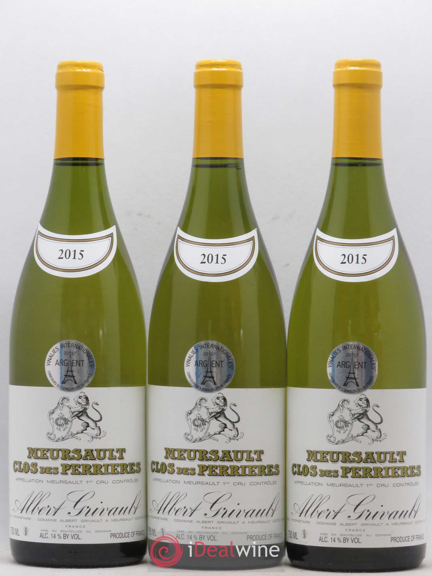 Meursault 1er Cru Clos des Perrières Monopole Albert Grivault 2015 - Lot de 3 bouteilles - 0