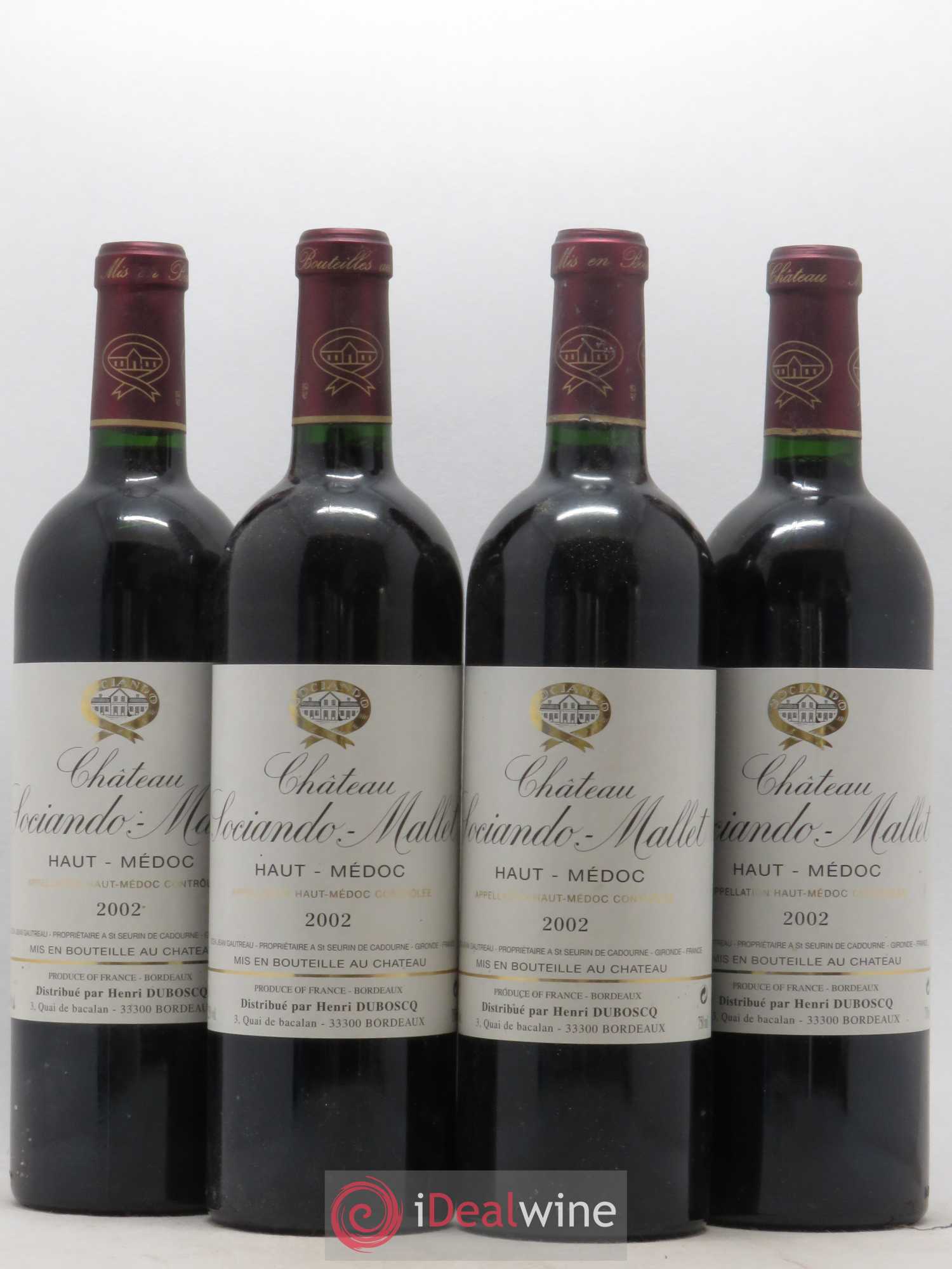 Château Sociando Mallet 2002 - Lot de 4 bouteilles - 0