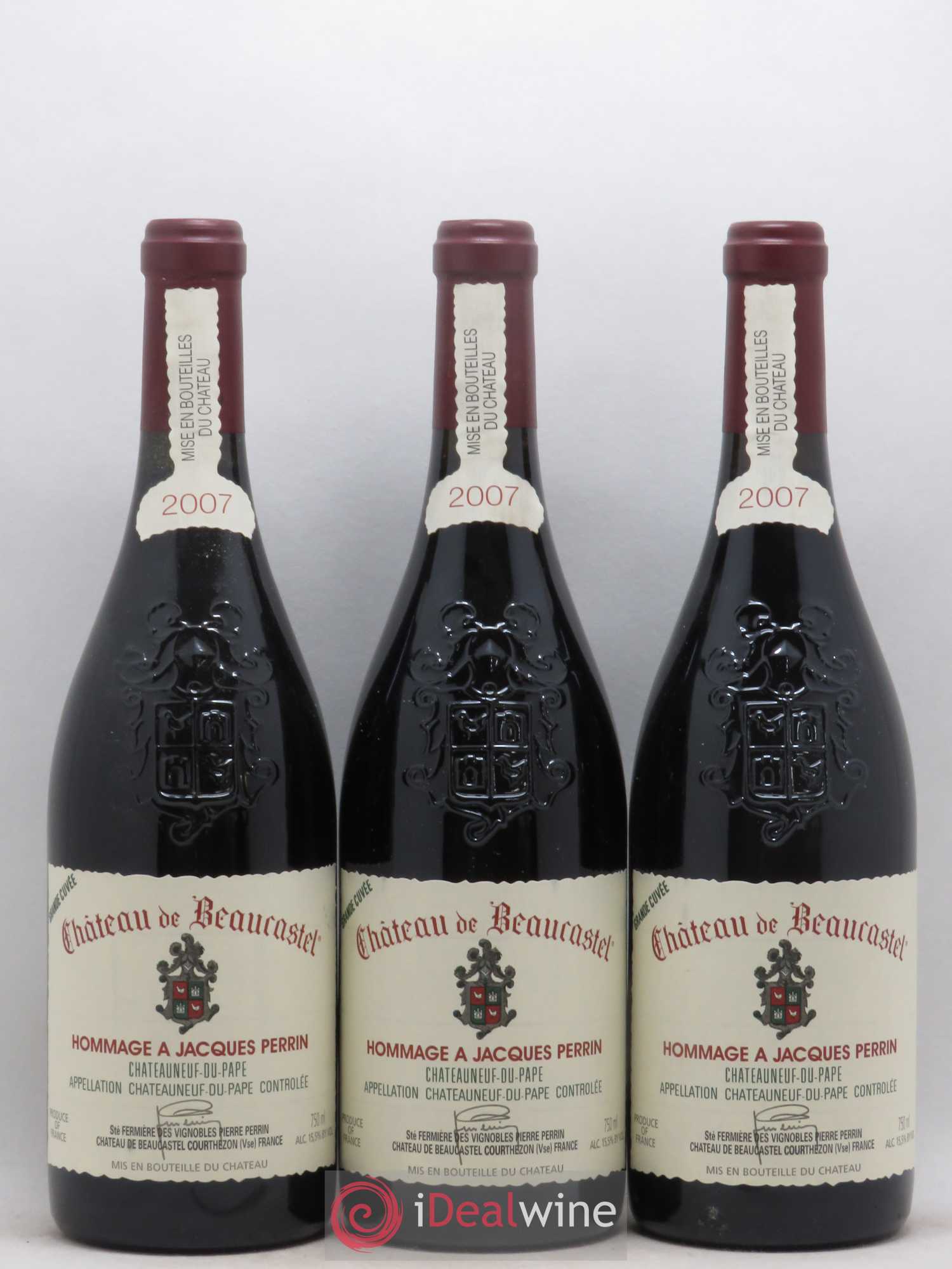 Châteauneuf-du-Pape Château de Beaucastel Hommage à Jacques Perrin Famille Perrin 2007 - Lot de 3 bouteilles - 0
