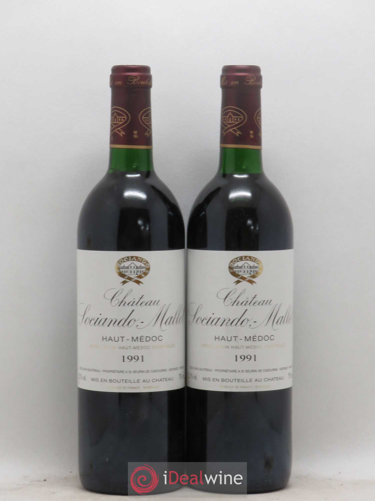 Château Sociando Mallet 1991 - Lot de 2 bouteilles - 0