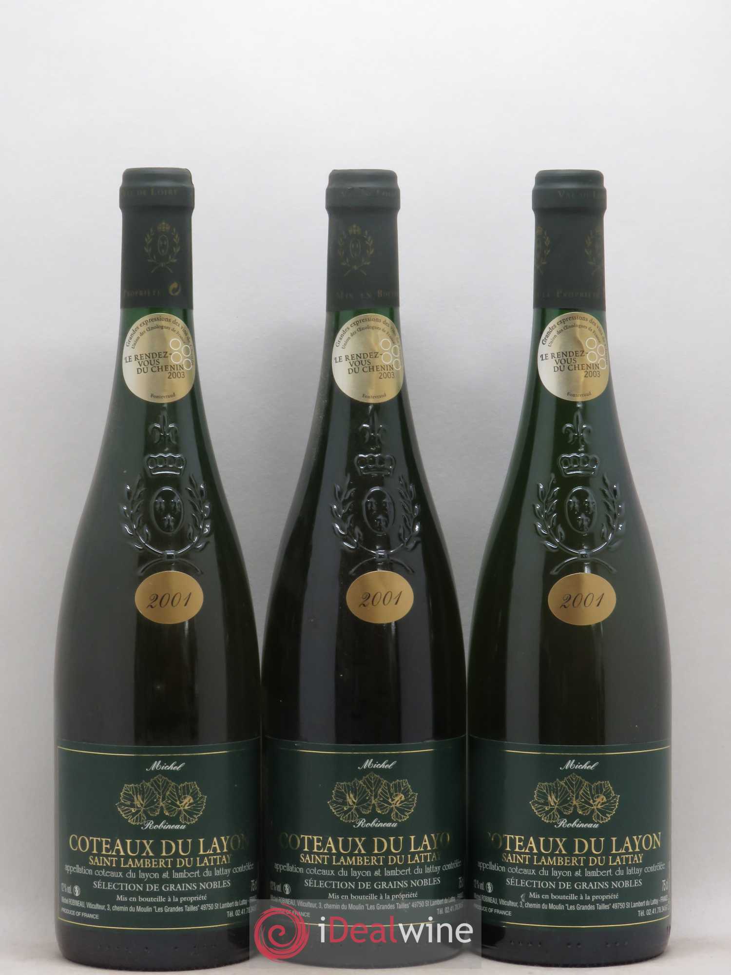 Coteaux du Layon Sélection de grains nobles Domaine Robineau 2001 - Lotto di 3 bottiglie - 0