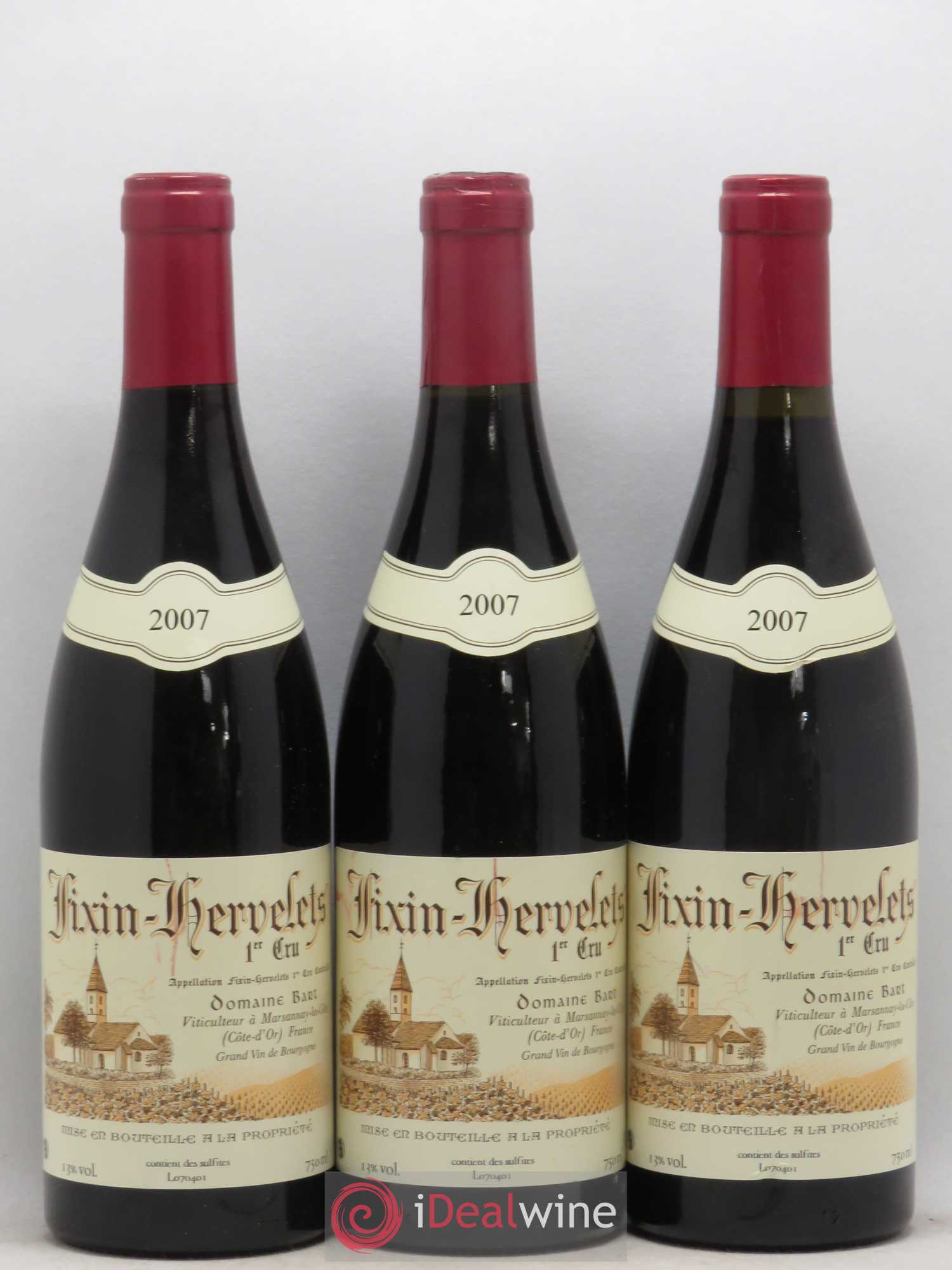 Fixin 1er Cru Hervelets Bart (Domaine) 2007 - Lot de 3 bouteilles - 0