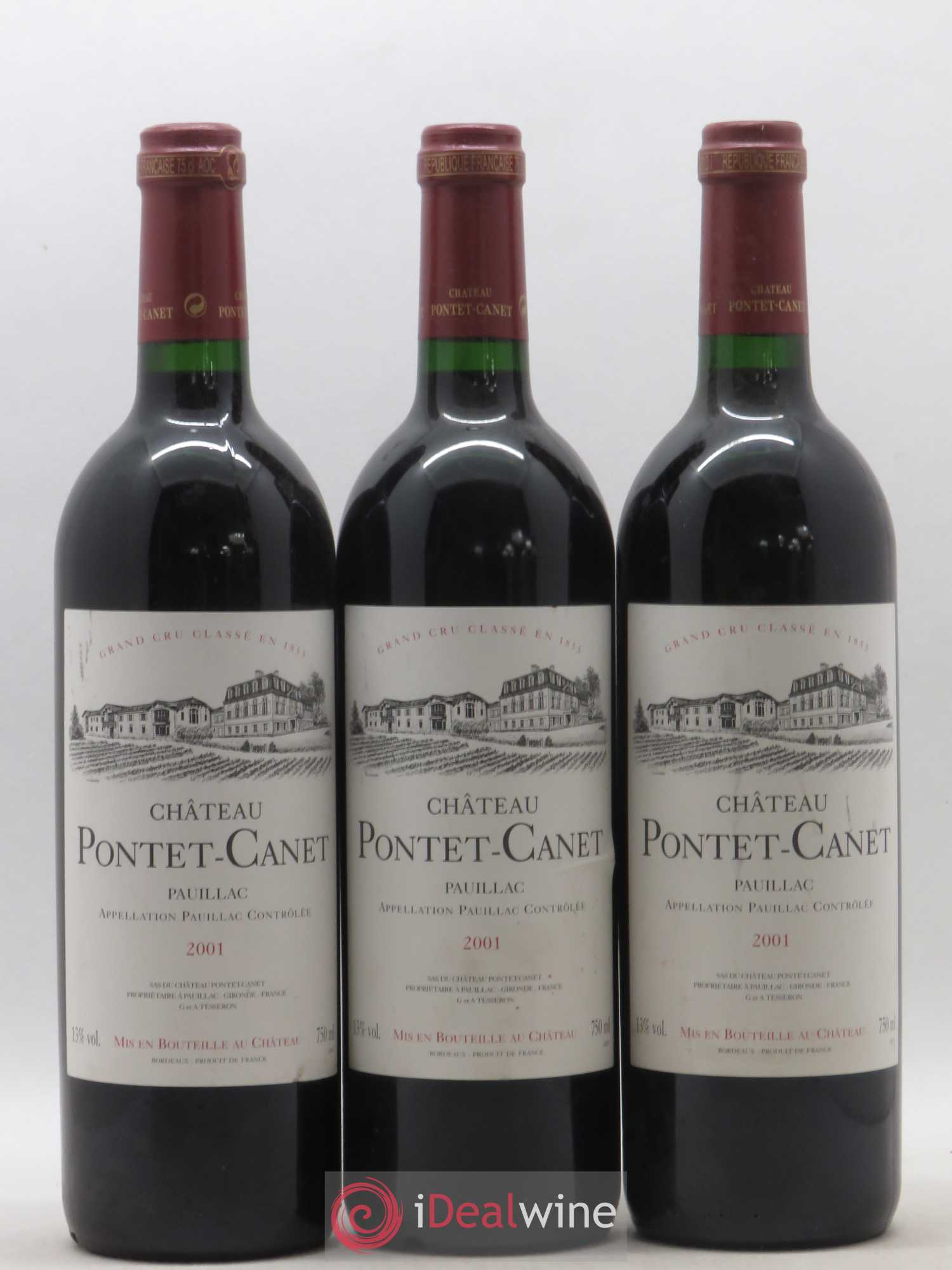 Château Pontet Canet 5ème Grand Cru Classé 2001 - Lot de 3 bouteilles - 0