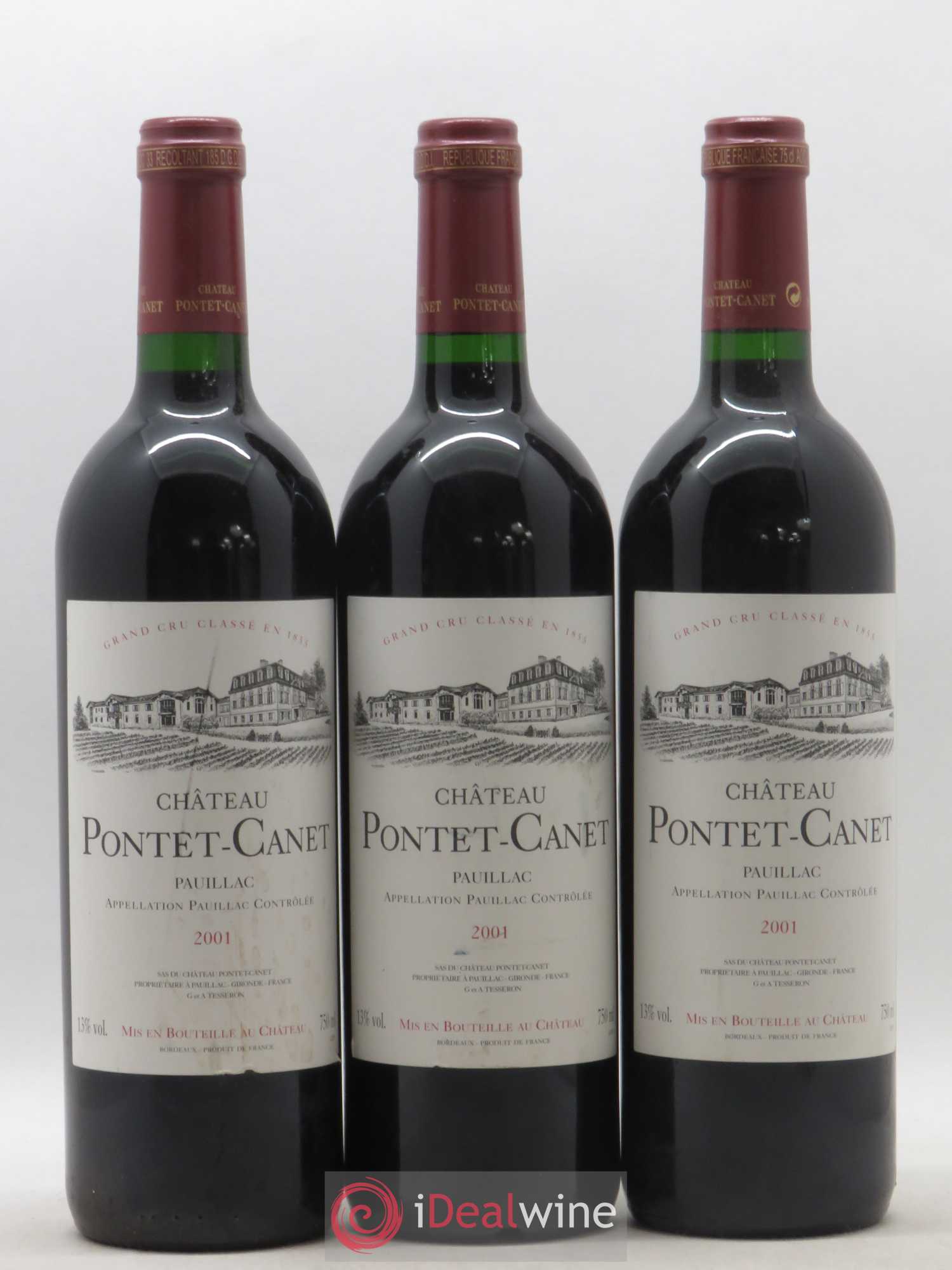 Château Pontet Canet 5ème Grand Cru Classé 2001 - Lot de 3 bouteilles - 0