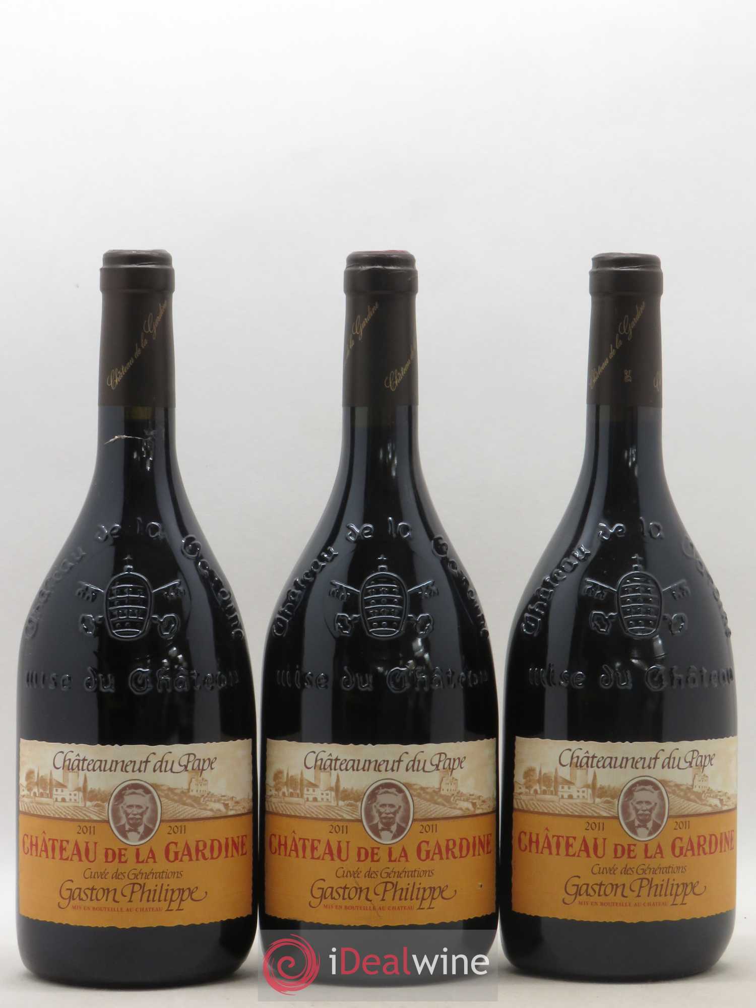 Châteauneuf-du-Pape Château de La Gardine Cuvée des Générations Gaston Philippe Famille Brunel 2011 - Lot de 3 bouteilles - 0