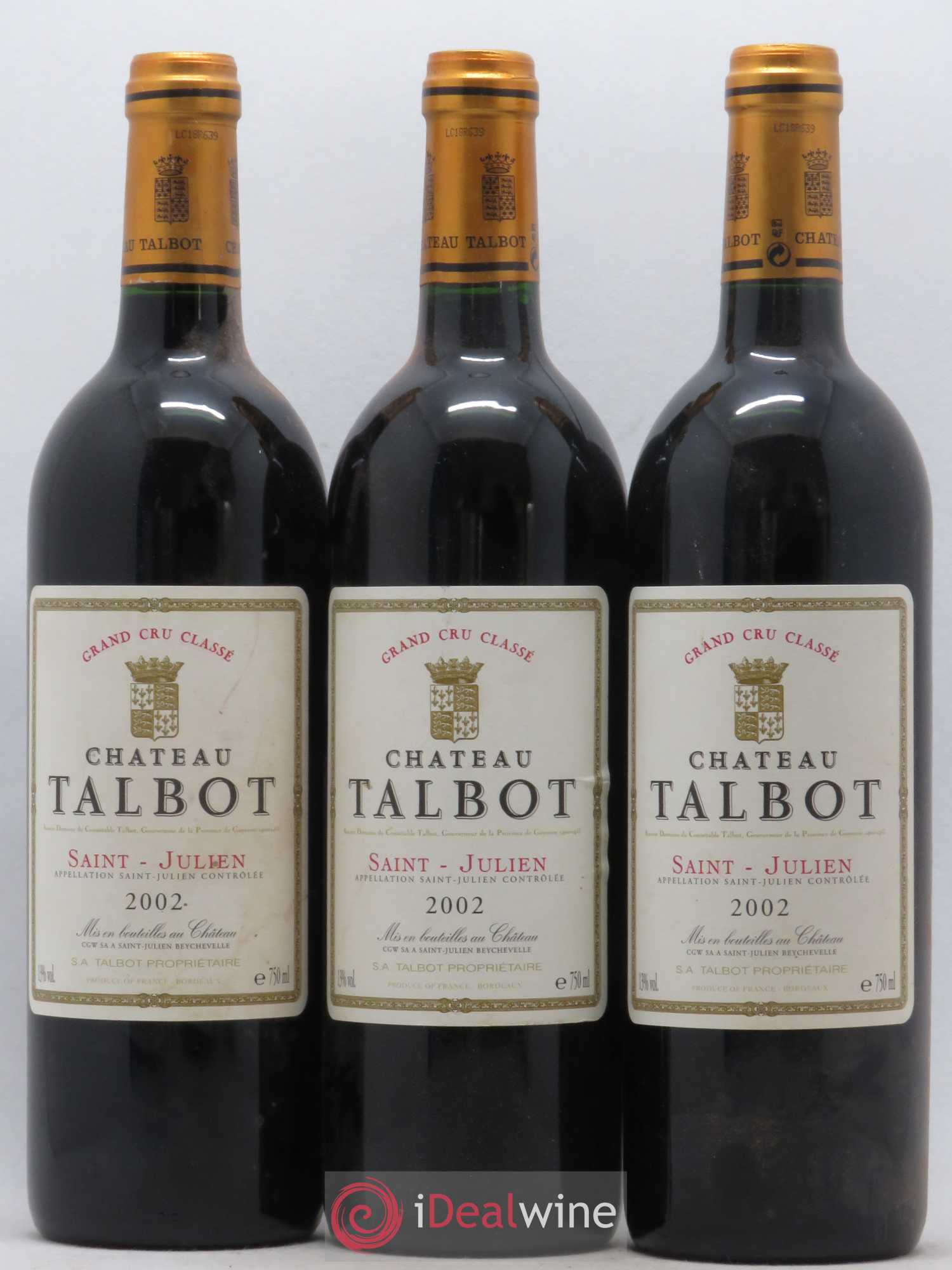 Château Talbot 4ème Grand Cru Classé 2002 - Lot de 3 bouteilles - 0