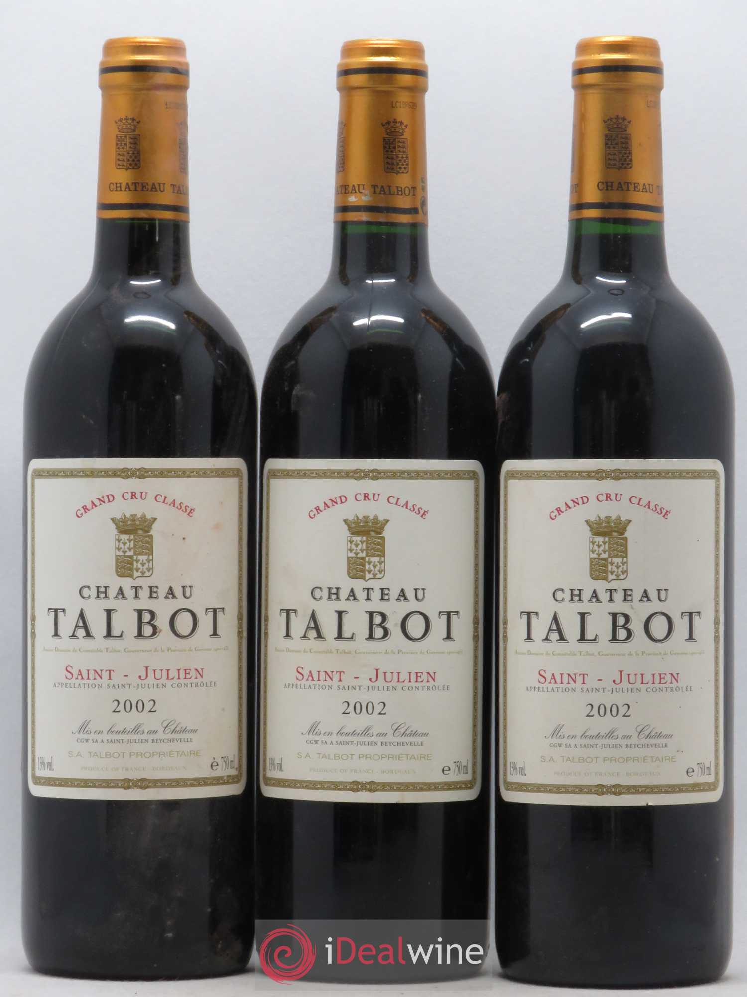 Château Talbot 4ème Grand Cru Classé 2002 - Lot de 3 bouteilles - 0