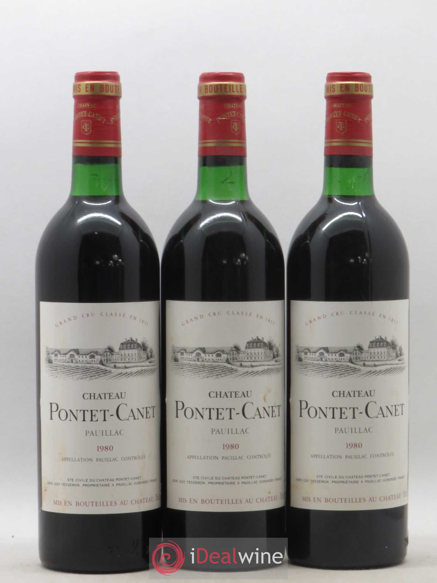 Château Pontet Canet 5ème Grand Cru Classé 1980 - Lot de 3 bouteilles - 0