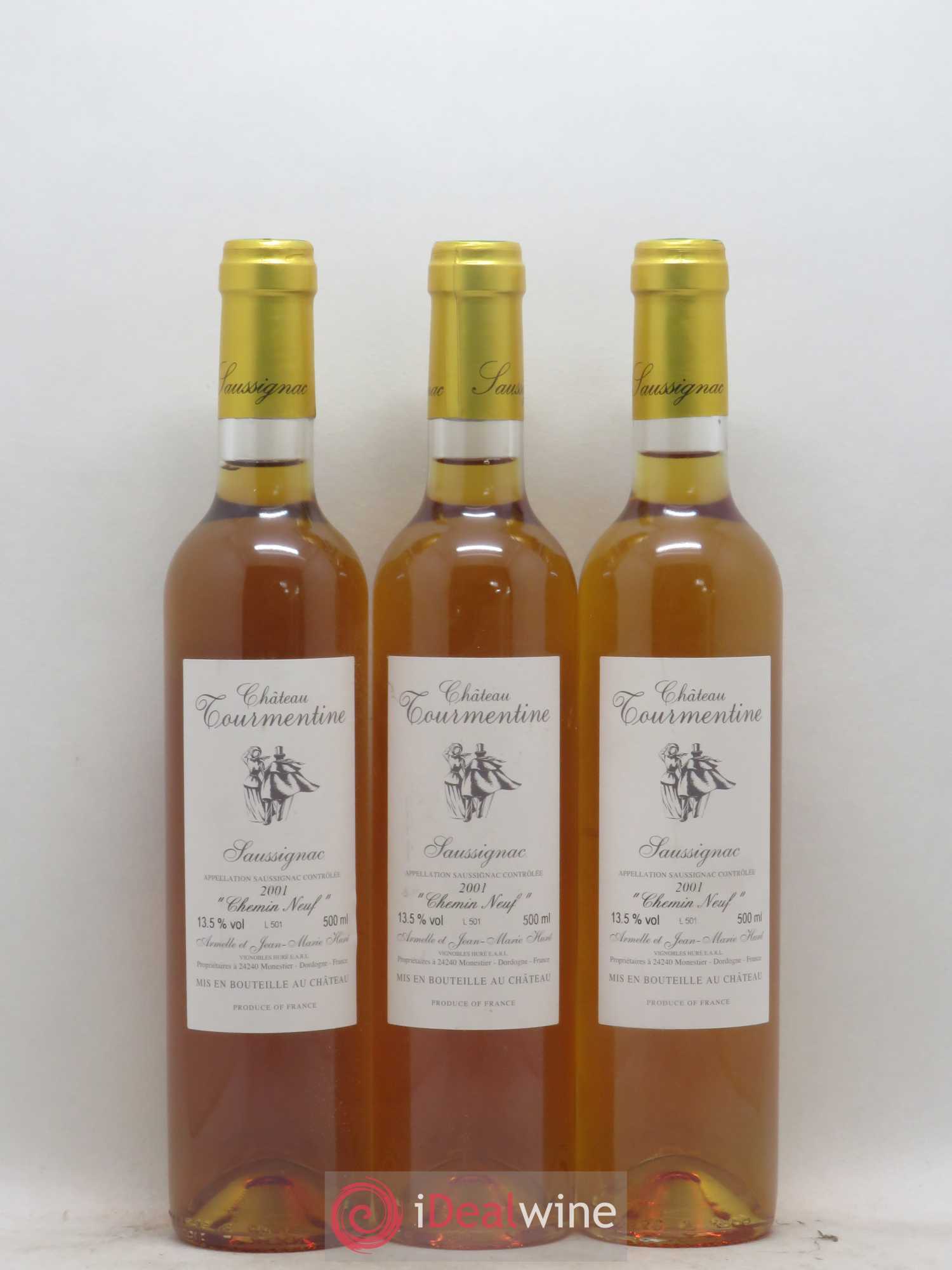 Saussignac Chemin neuf Château Tourmentine 50cl 2001 - Lotto di 3 bottiglie - 0