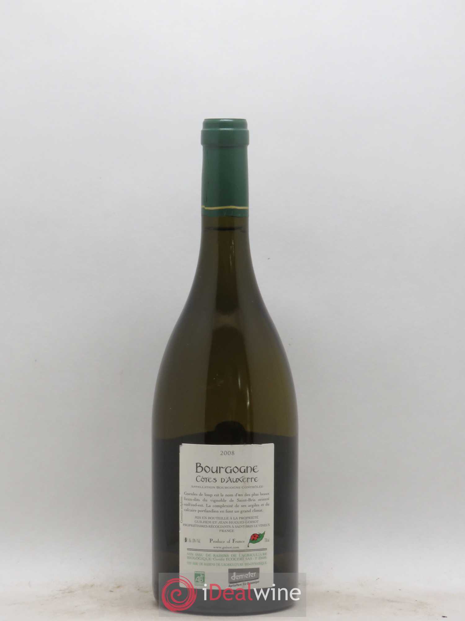 Bourgogne Côtes d'Auxerre Gueules de Loup Goisot 2008 - Lot de 1 bouteille - 1