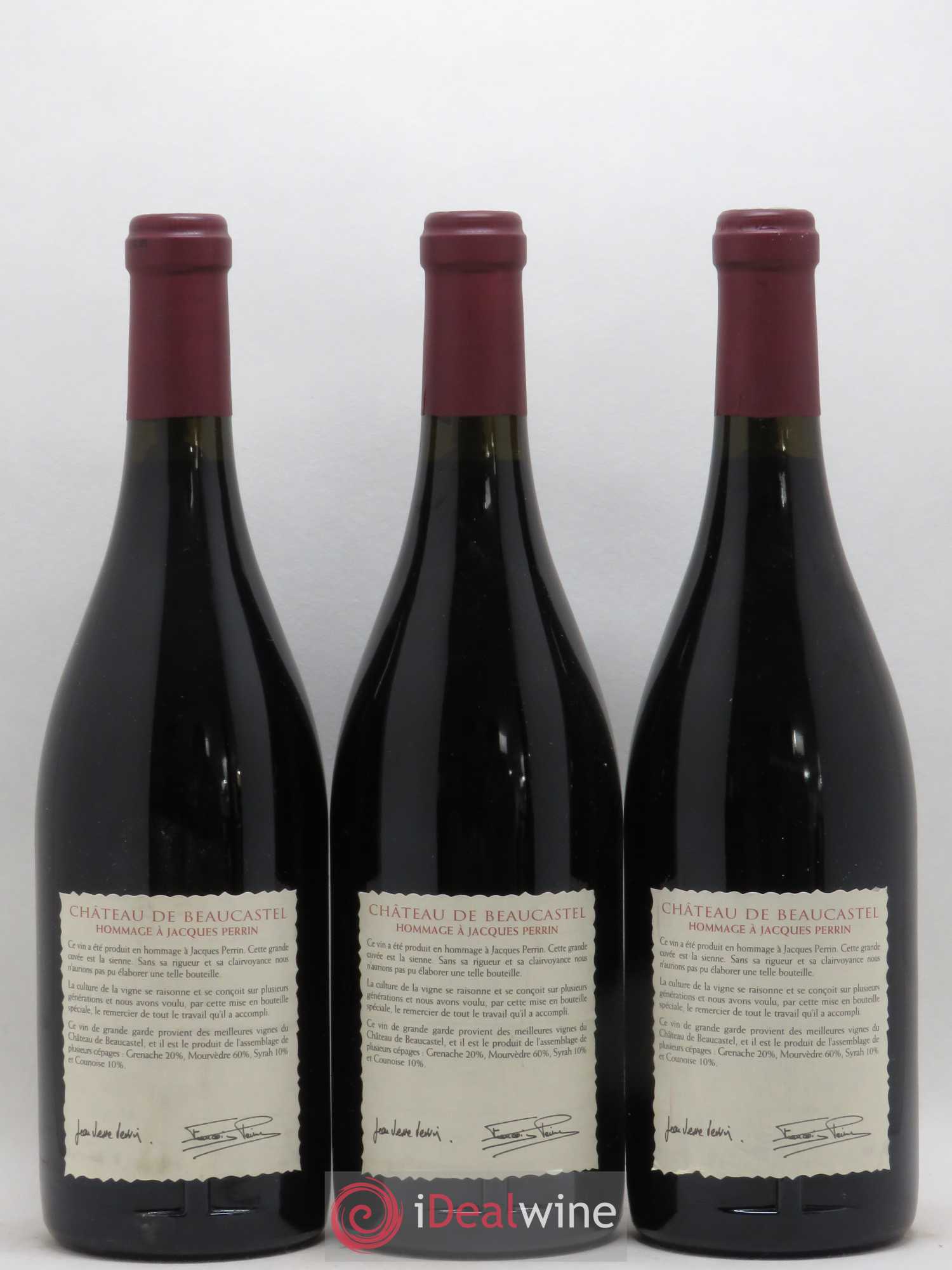 Châteauneuf-du-Pape Château de Beaucastel Hommage à Jacques Perrin Famille Perrin 1999 - Lot de 3 bouteilles - 1